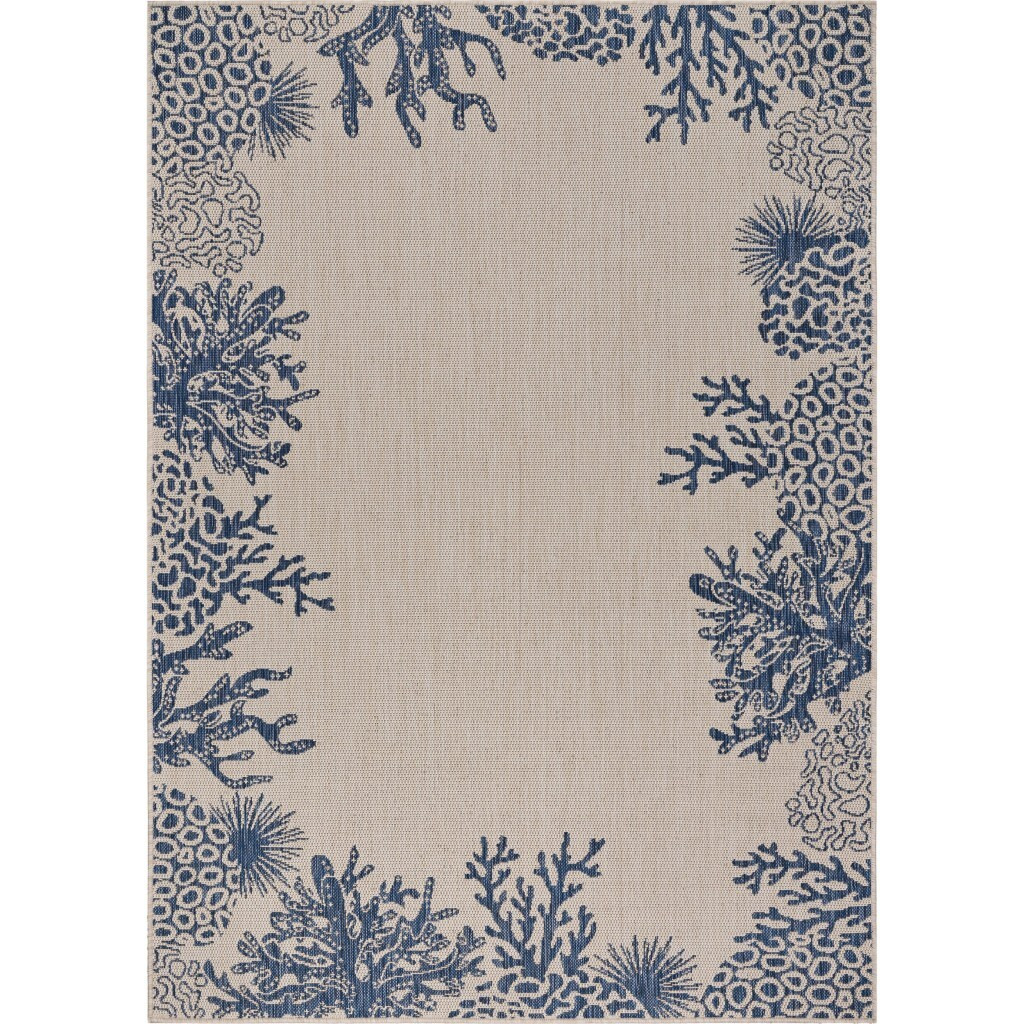 8 X 10 Navy Reef Border Indoor Outdoor Area Rug