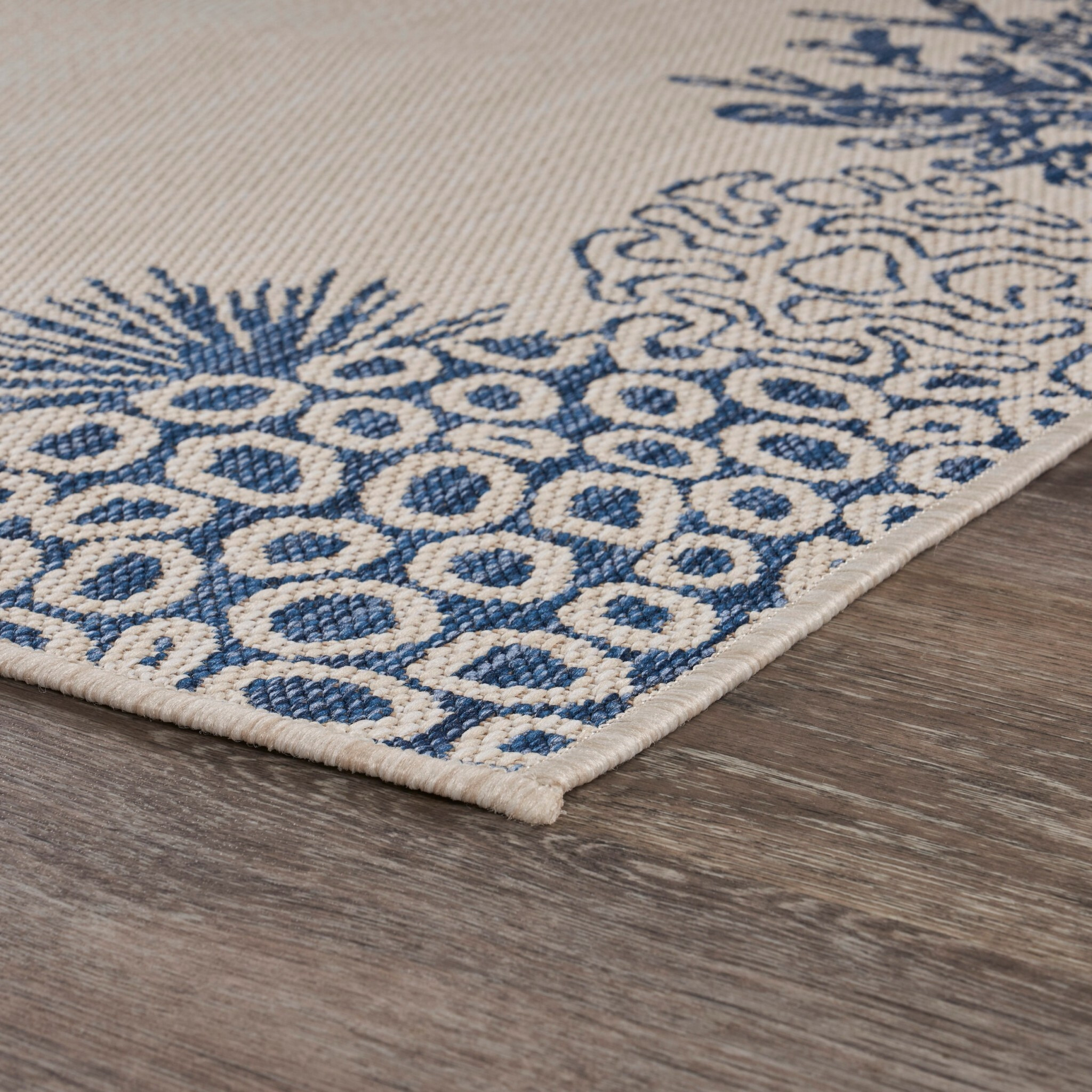 8 X 10 Navy Reef Border Indoor Outdoor Area Rug