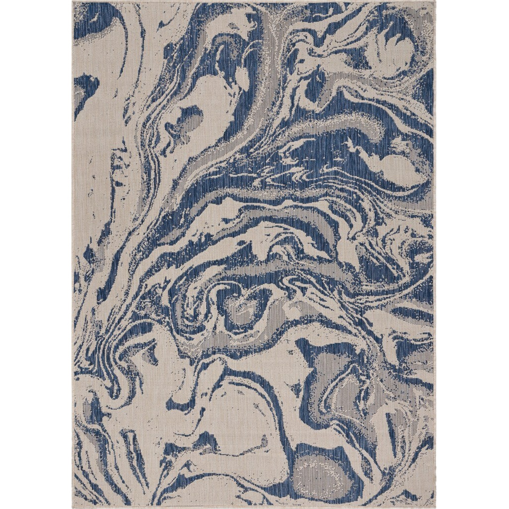 8 X 10 Navy Abstract Indoor Outdoor Scatter Rug