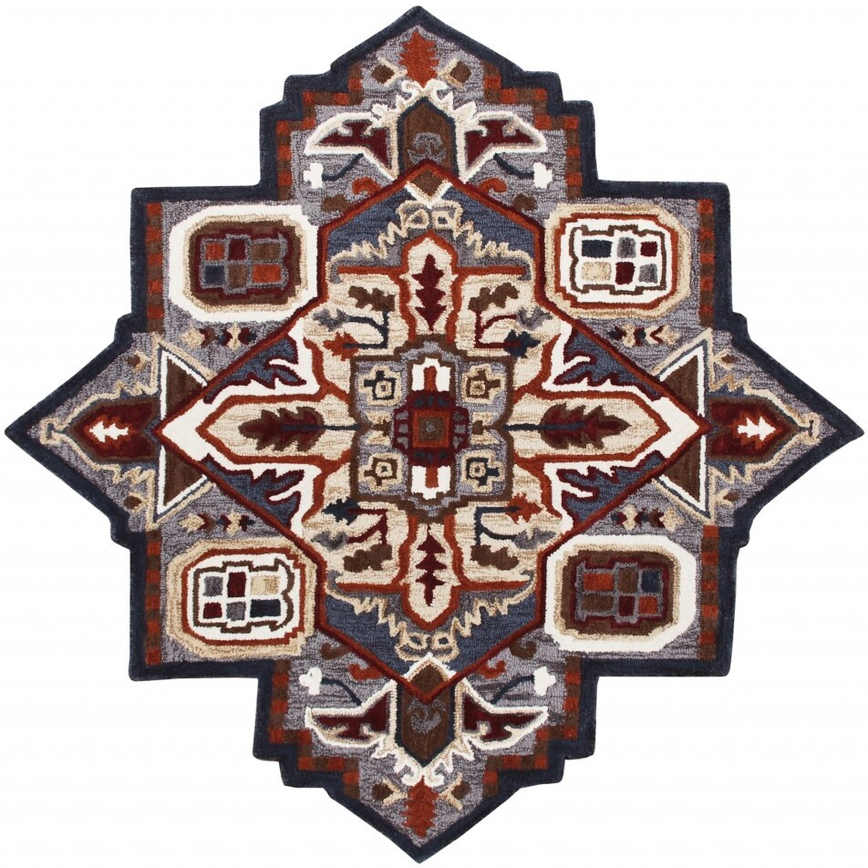 7 Maroon And Gray Medallion Area Rug