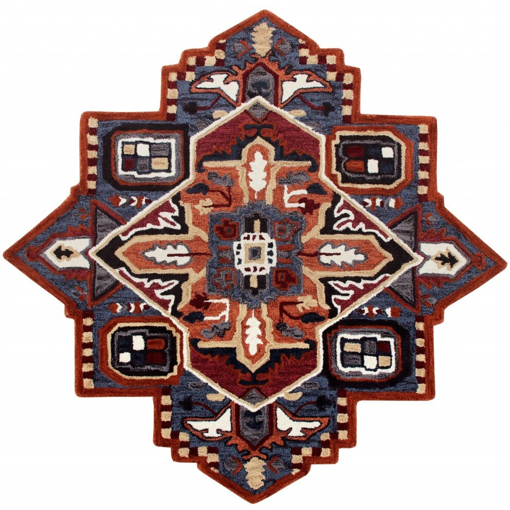 5 Maroon And Blue Medallion Area Rug