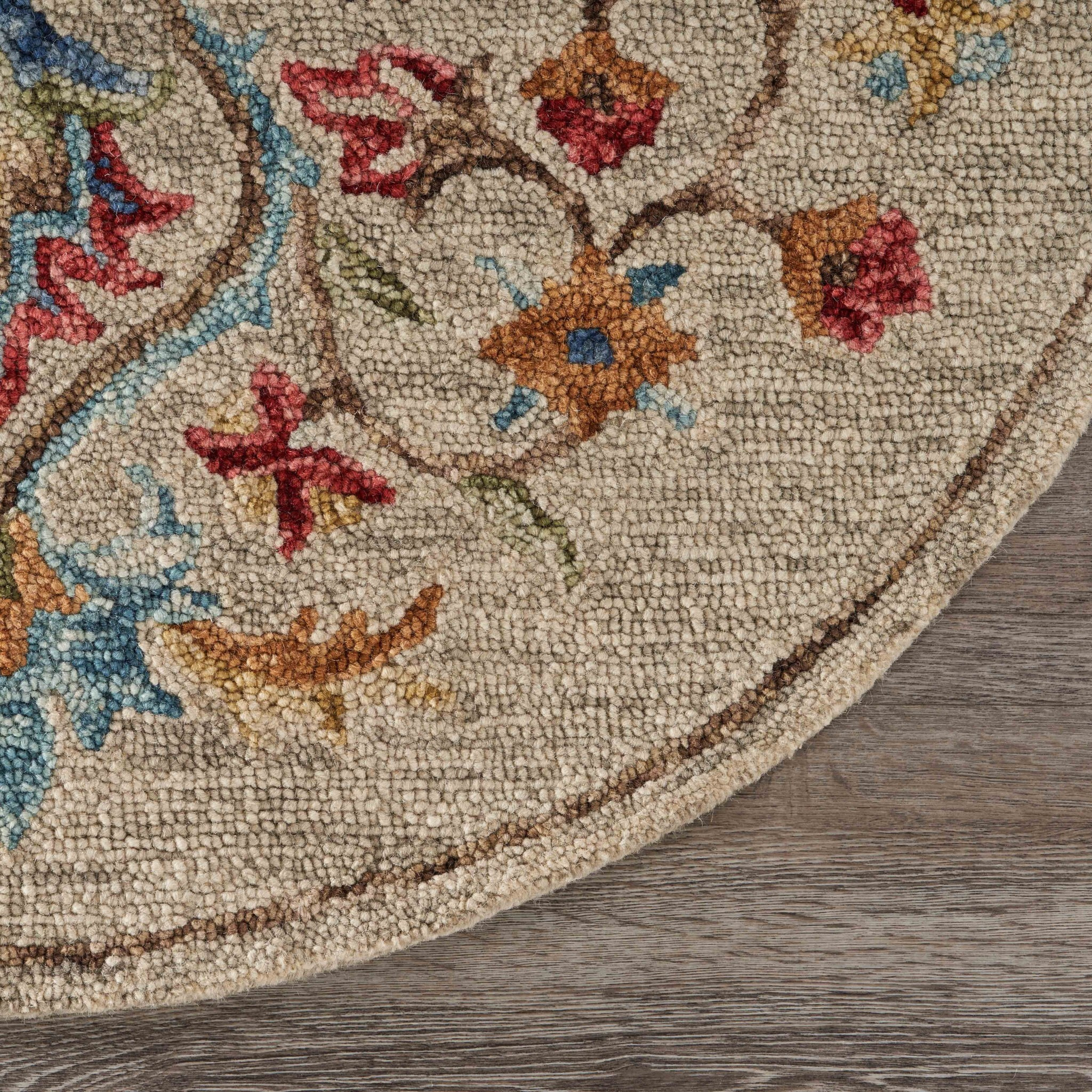 6 Round Beige Floral Medallion Area Rug