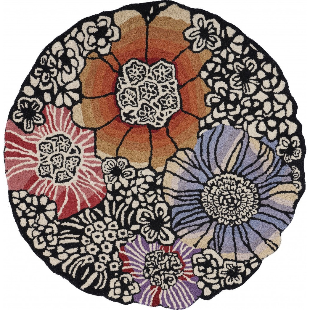 6 Round Red And Black Floral Blossom Area Rug