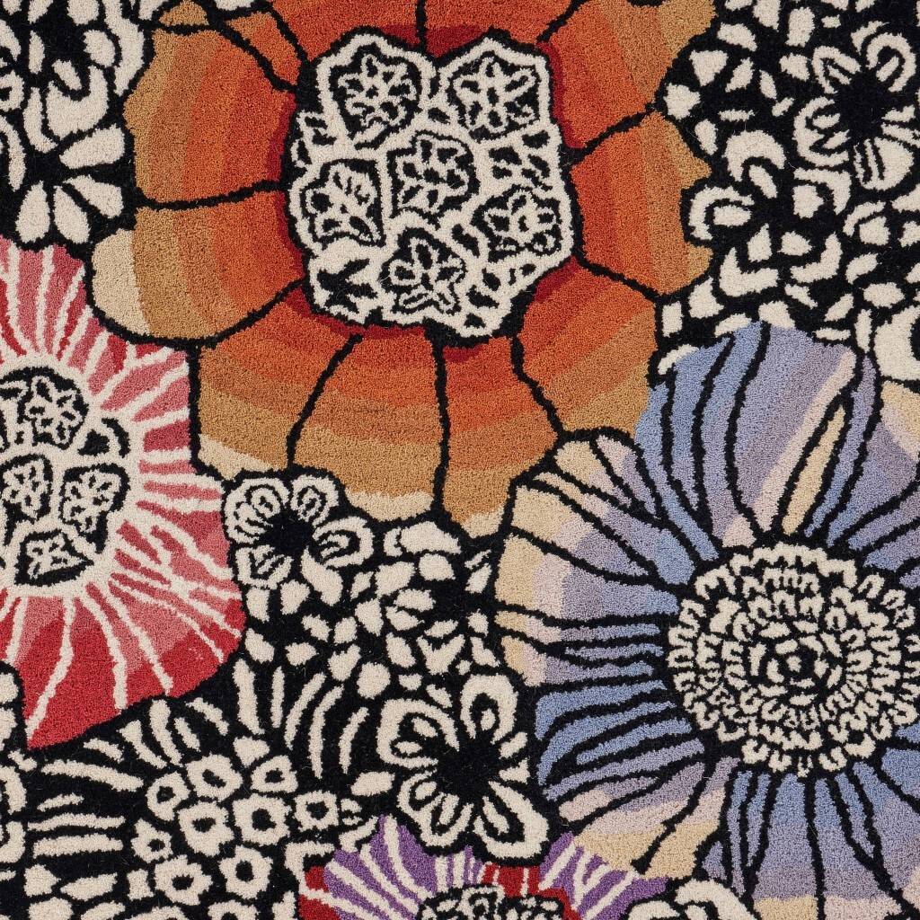 6 Round Red And Black Floral Blossom Area Rug