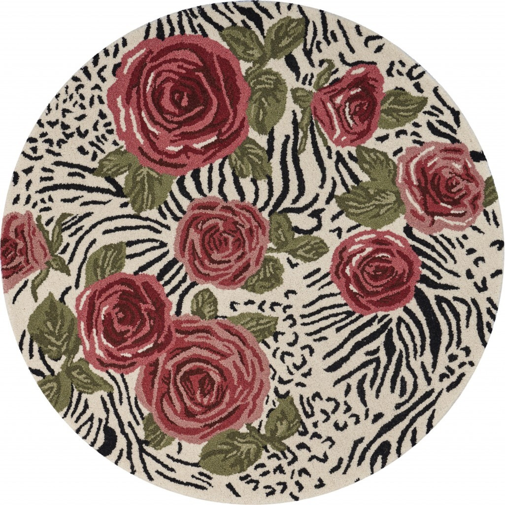 6 Round Red Rose Bed Area Rug
