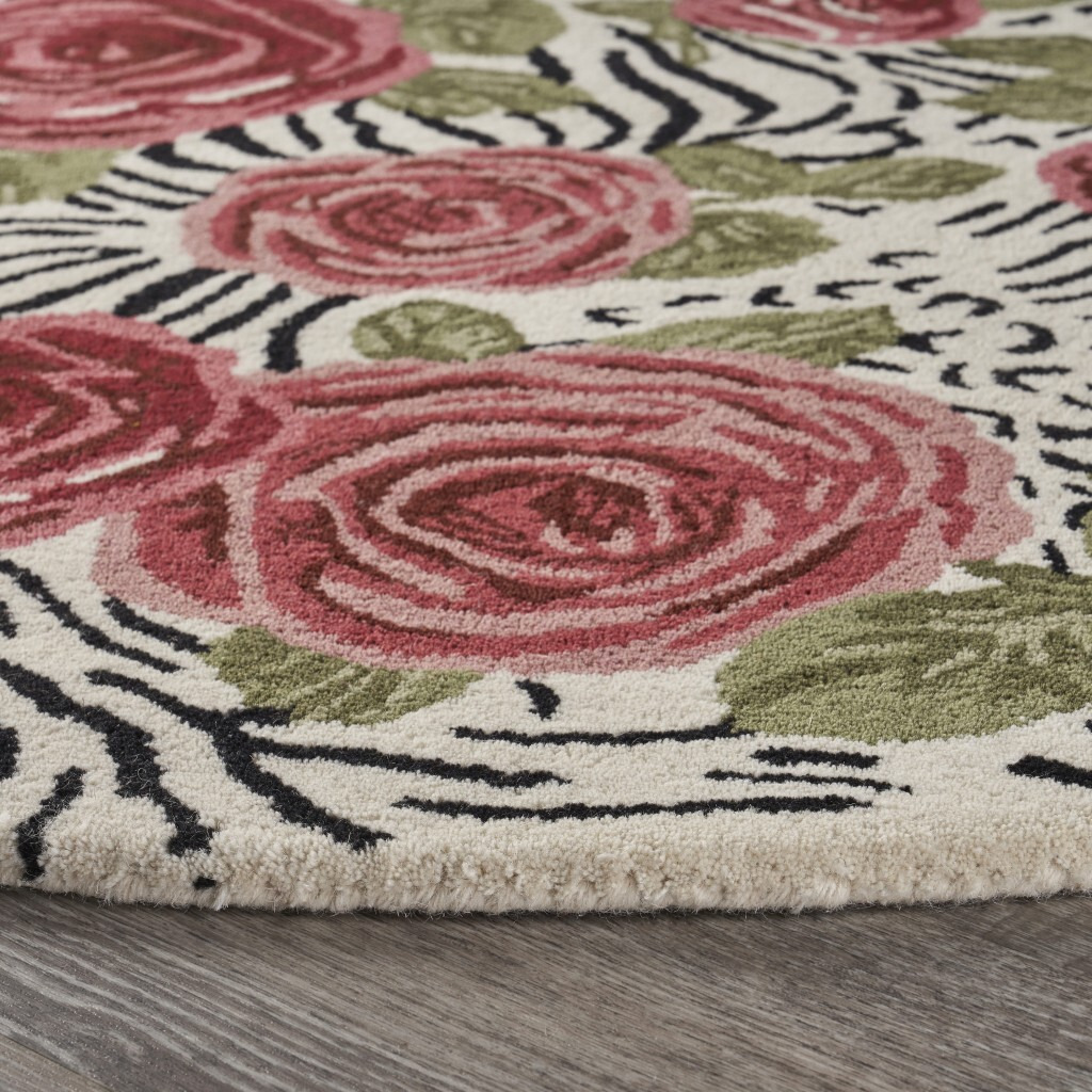 6 Round Red Rose Bed Area Rug