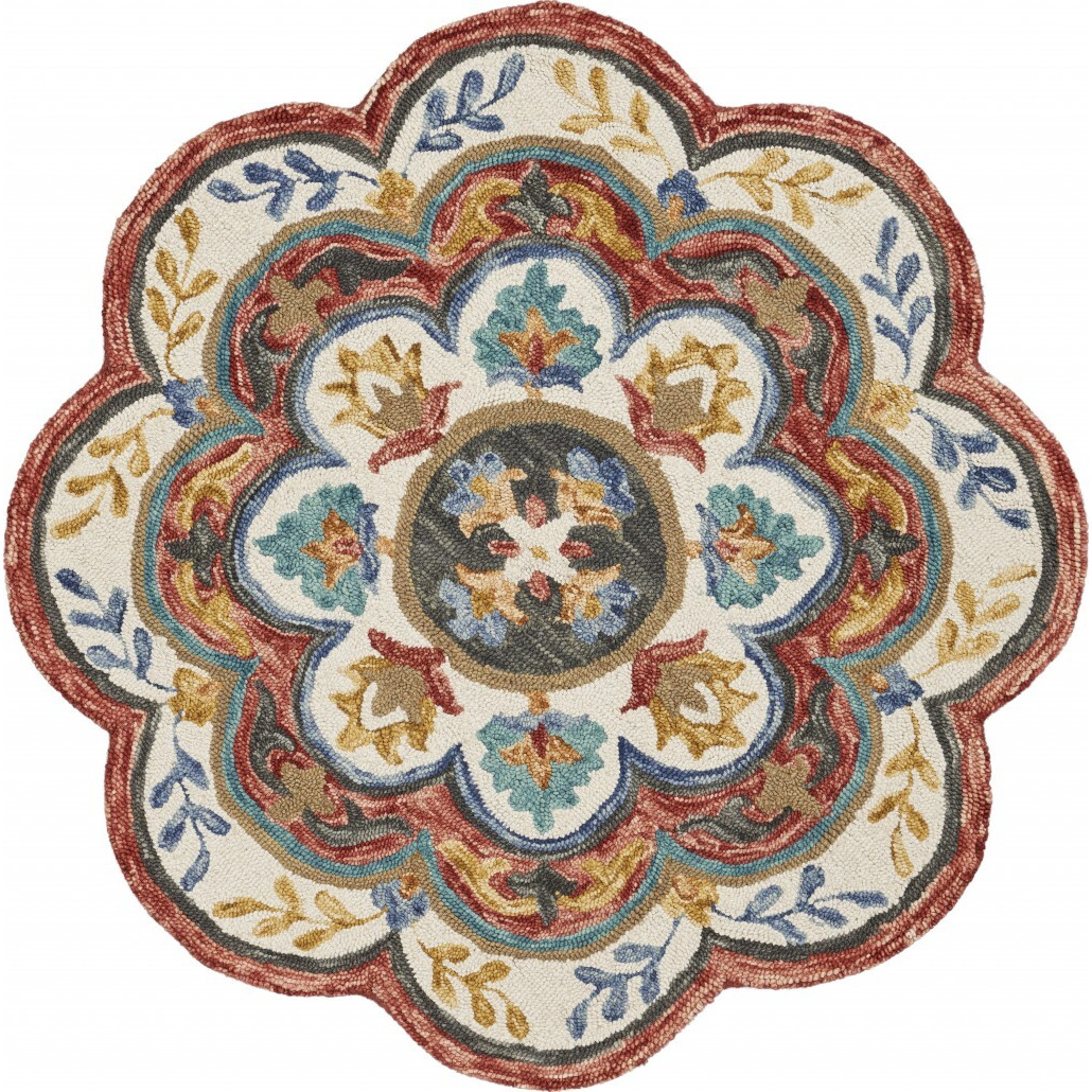 4 Round Red Layered Petals Area Rug