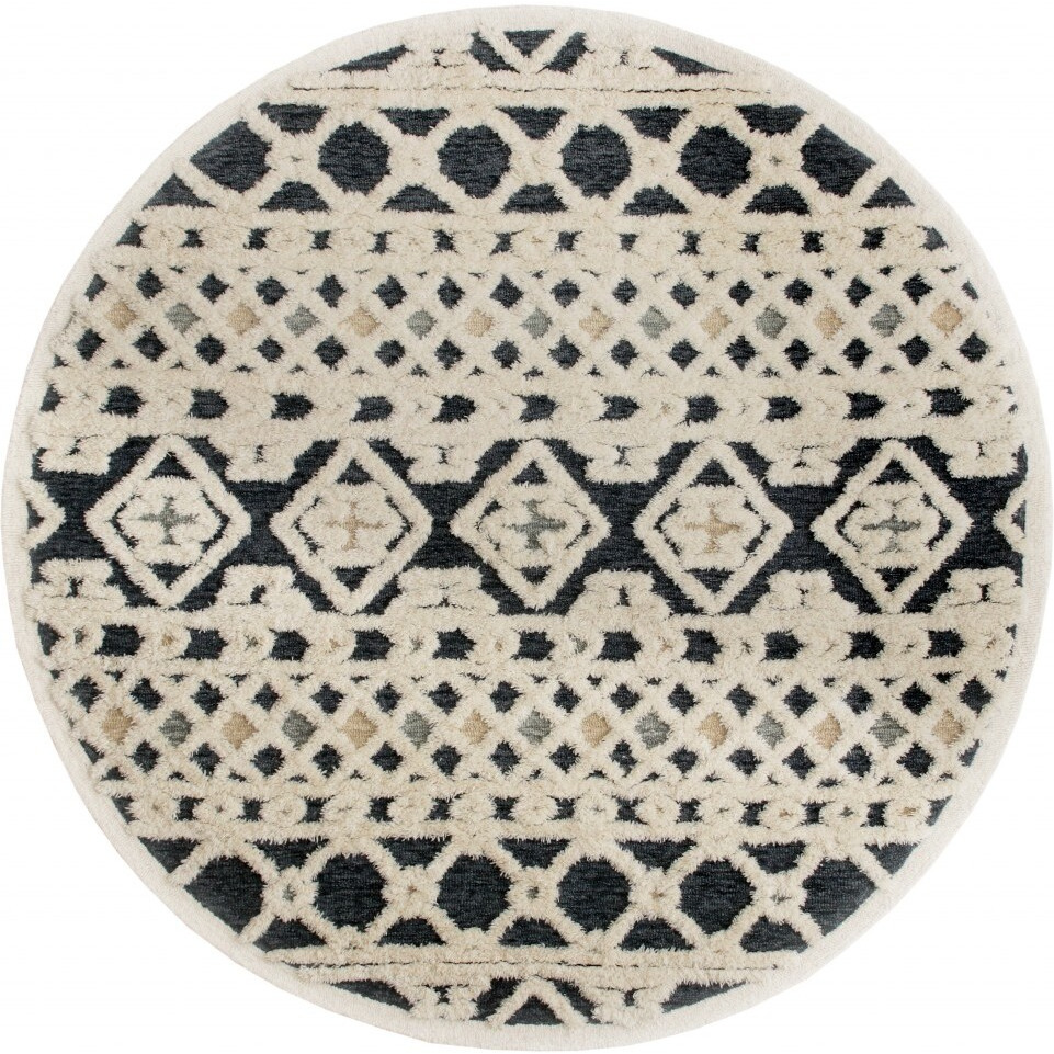 4 Round Blue And Cream Decorative Area Rug