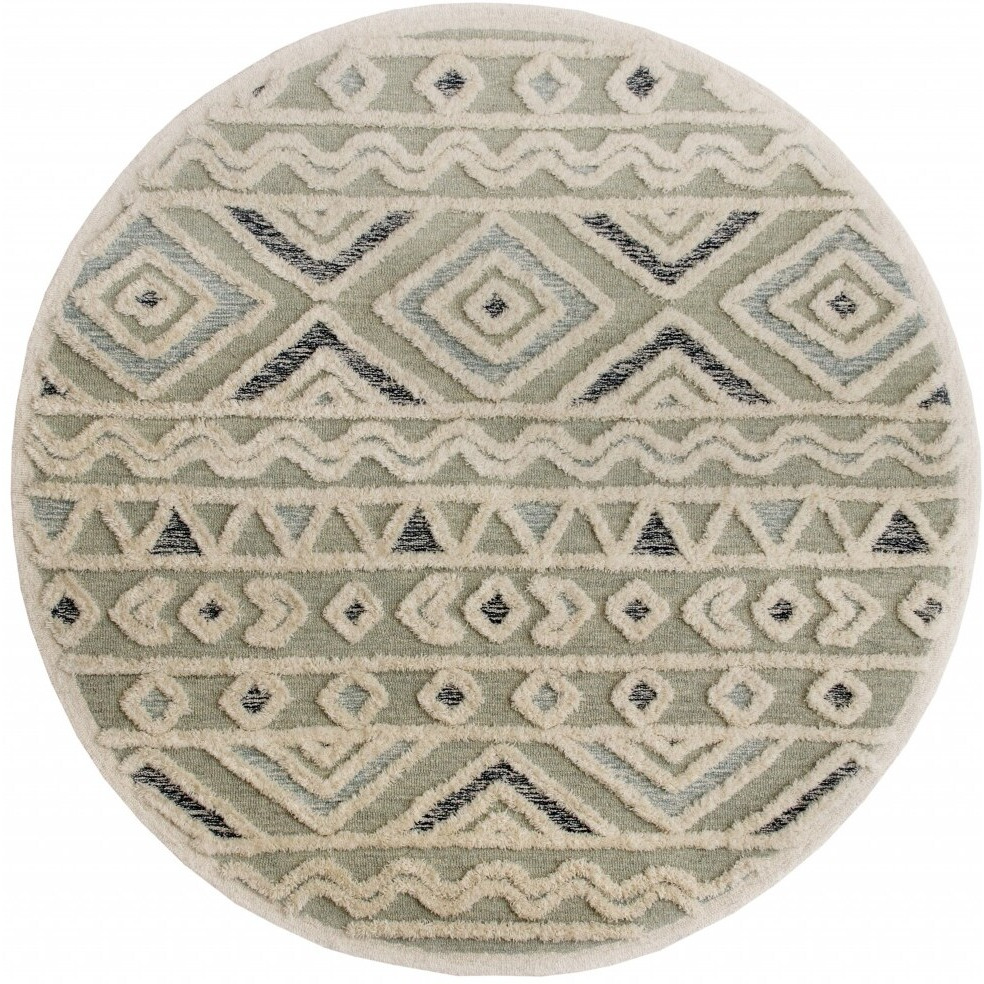 6 Round Cream Modern Geometric Area Rug