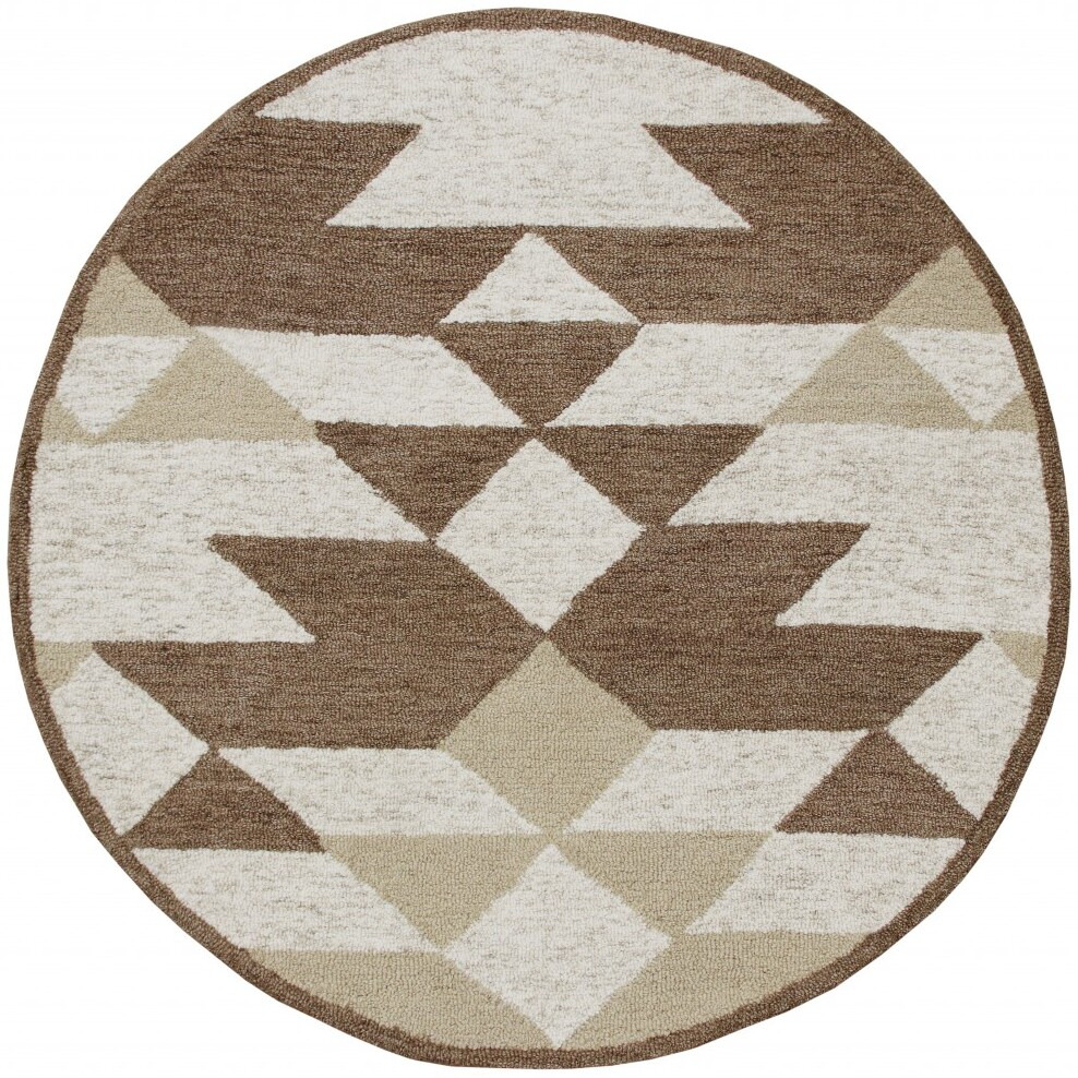 6 Round Brown Bohemian Geometric Area Rug