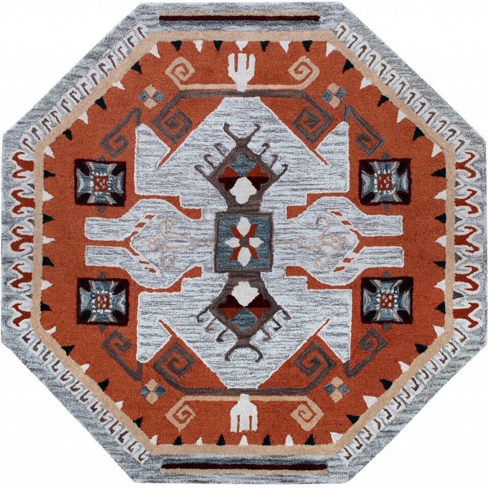 4 Round Terracotta Tribal Area Rug