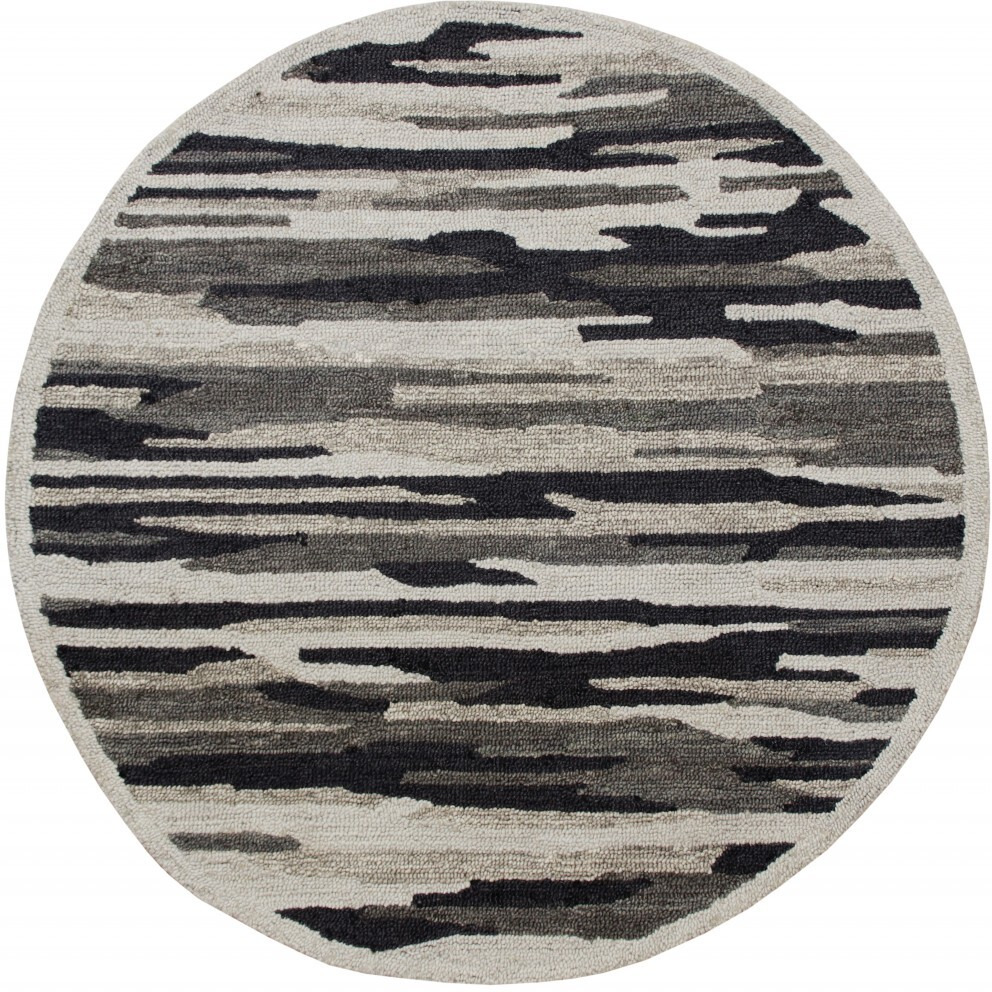 6 Round Black And Gray Camouflage Area Rug