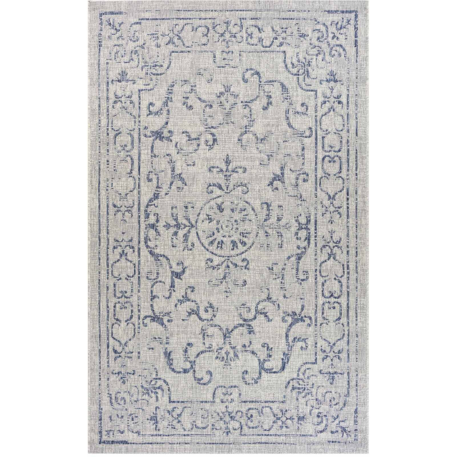 8 X 10 Blue Ornate Indoor Outdoor Area Rug