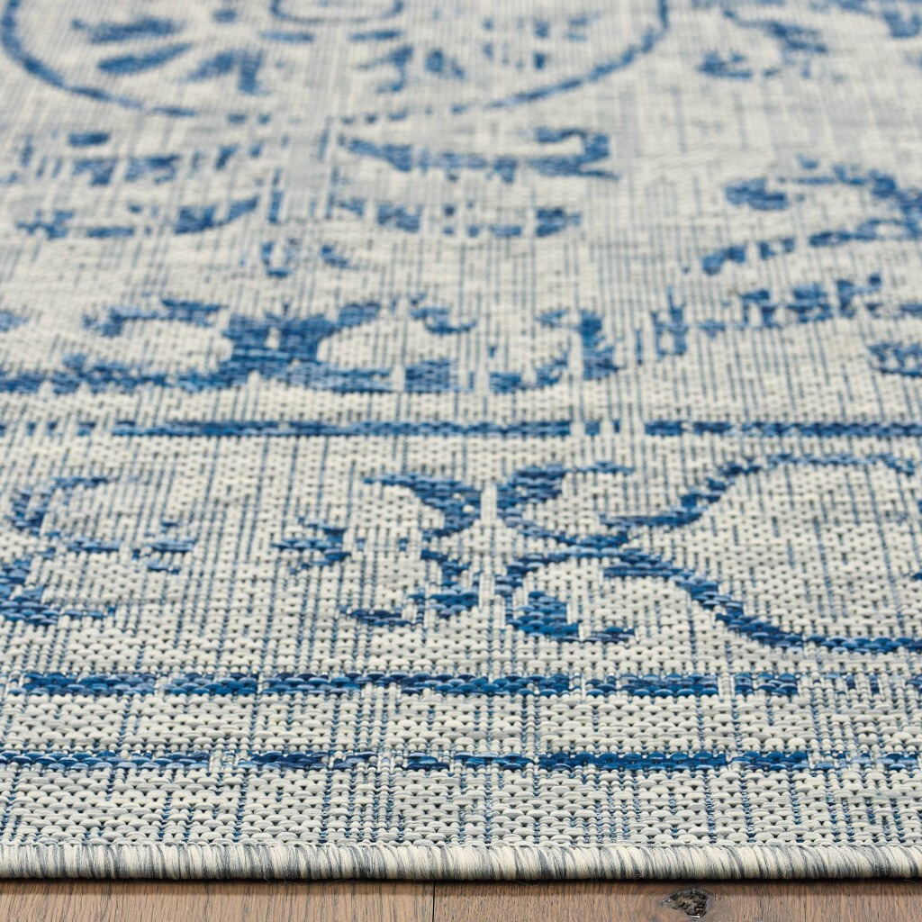 8 X 10 Blue Ornate Indoor Outdoor Area Rug