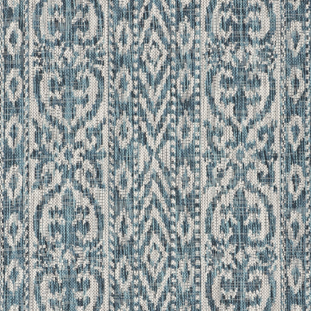 8 Round Blue Geometric Indoor Outdoor Area Rug