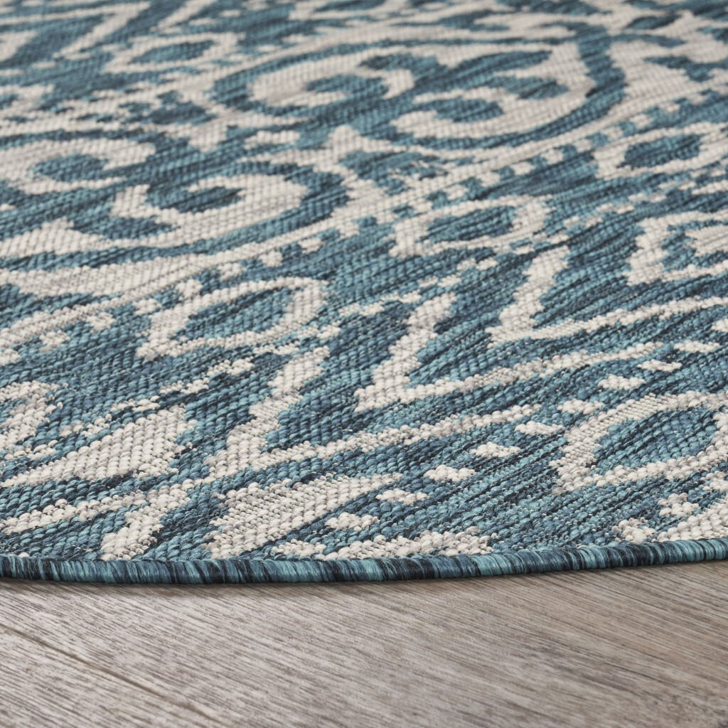 8 Round Blue Geometric Indoor Outdoor Area Rug