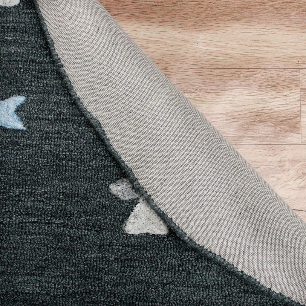 5 Round Charcoal Geometric Border Area Rug