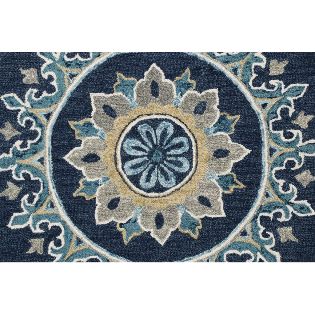 5 Round Blue Floral Medallion Area Rug