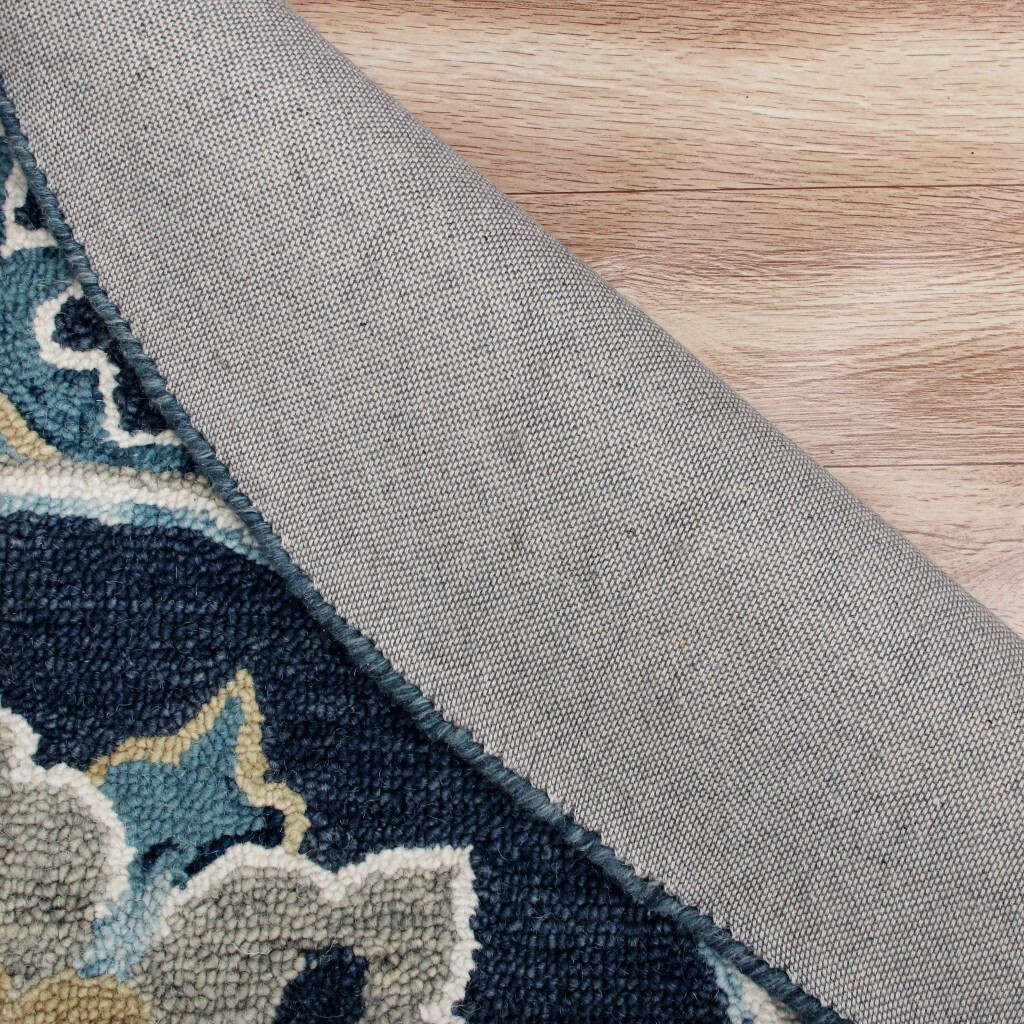 5 Round Blue Floral Medallion Area Rug