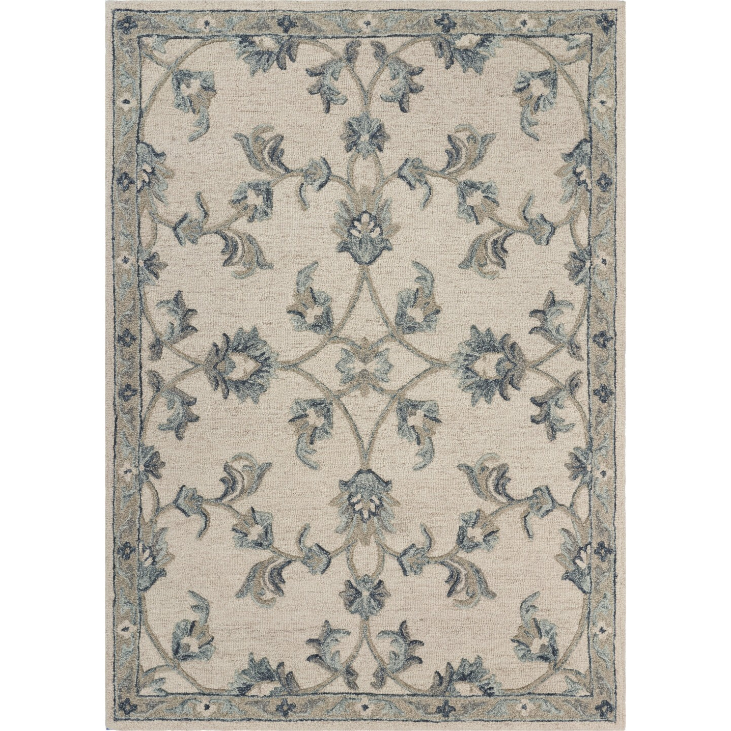 5 X 7' Beige And Blue Filigree Area Rug