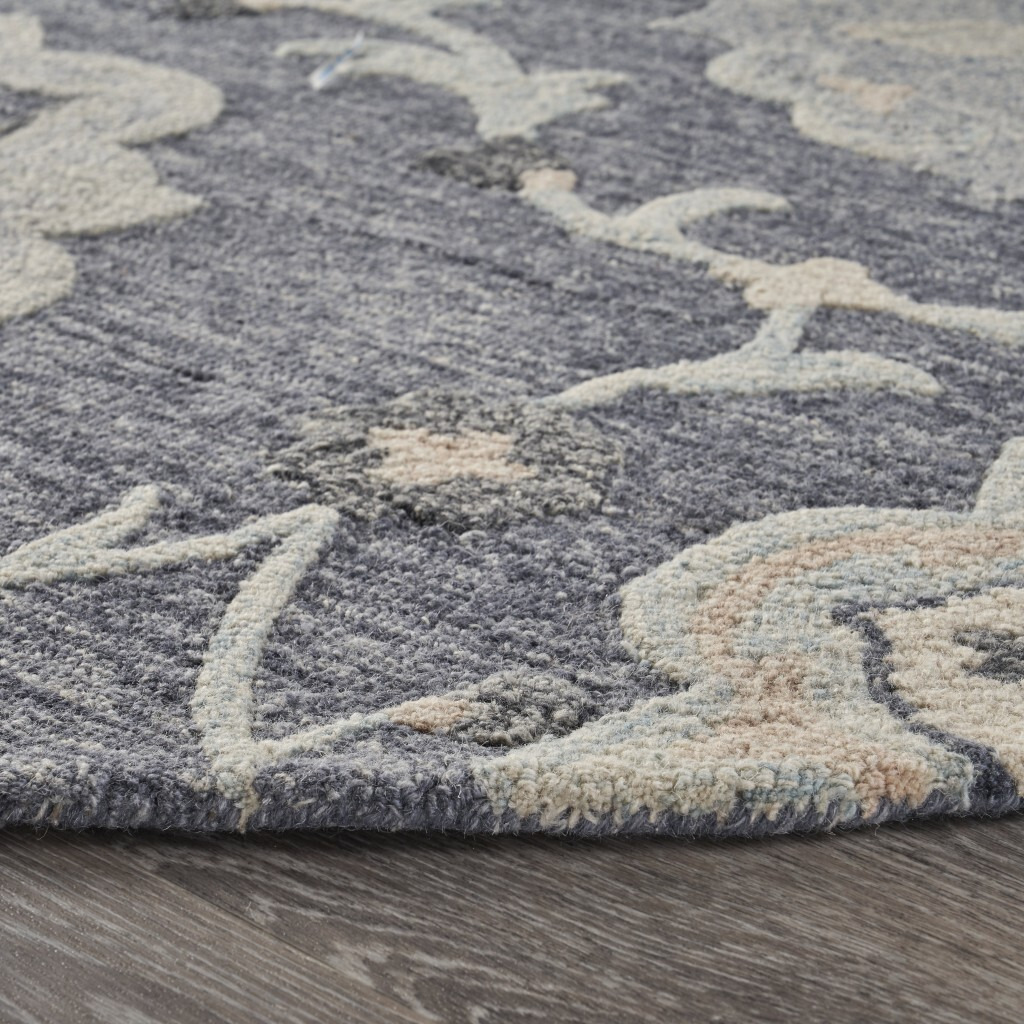 5 Round Gray Floral Trellis Area Rug