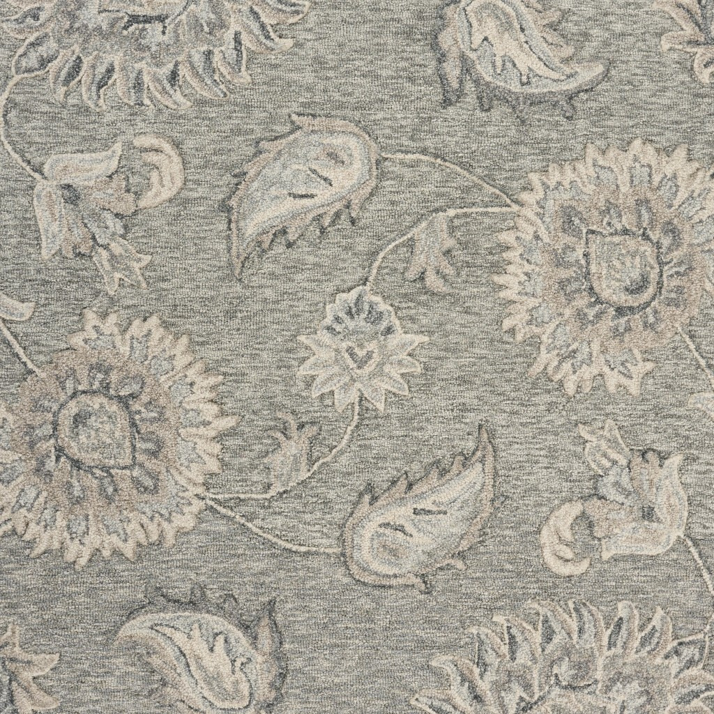 5 Round Light Gray Floral Area Rug