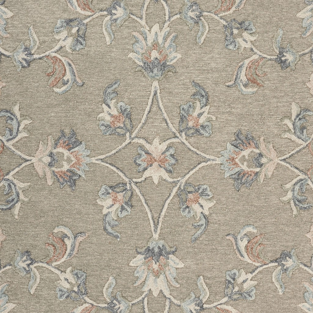 5 Round Sage And Cream Filigree Area Rug
