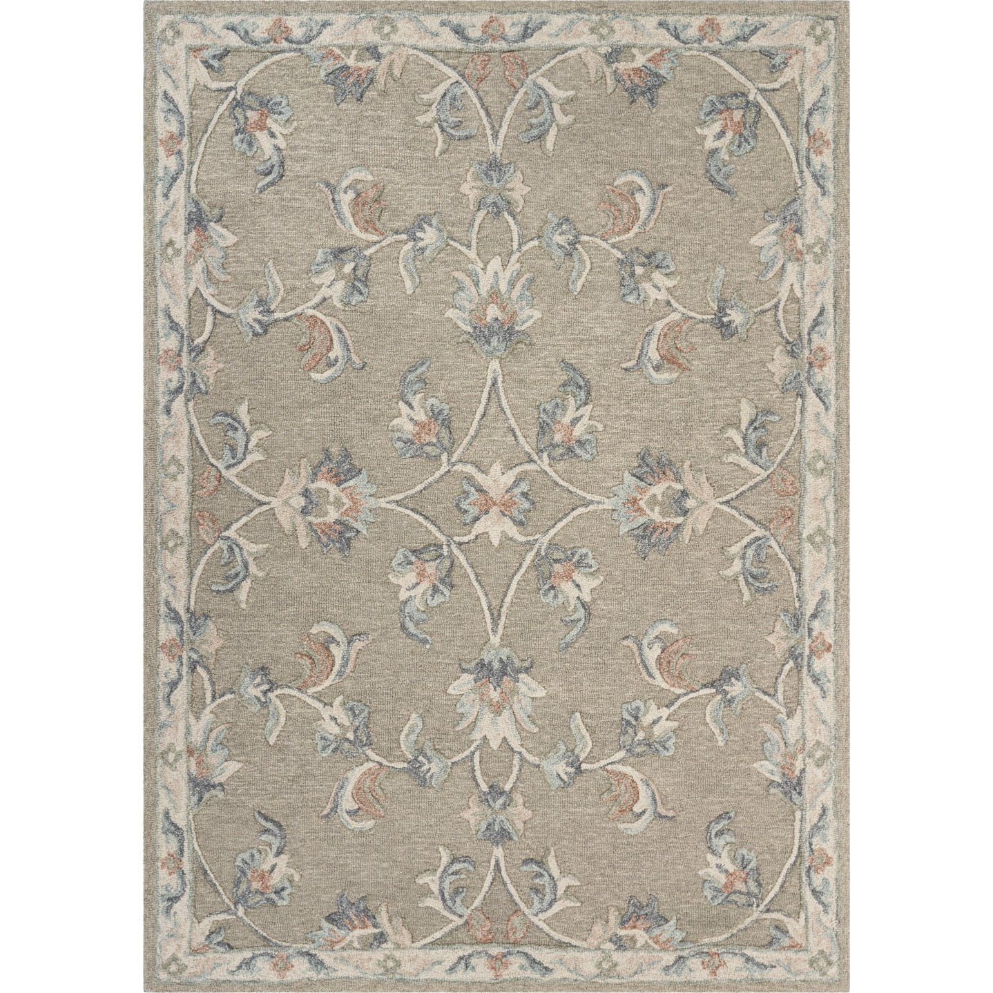 7 X 9' Sage And Cream Filigree Area Rug