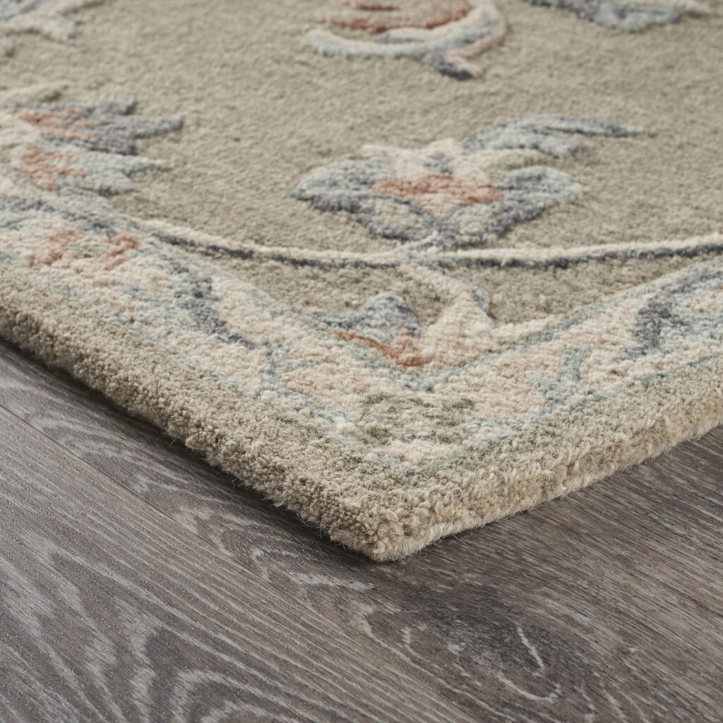 7 X 9' Sage And Cream Filigree Area Rug