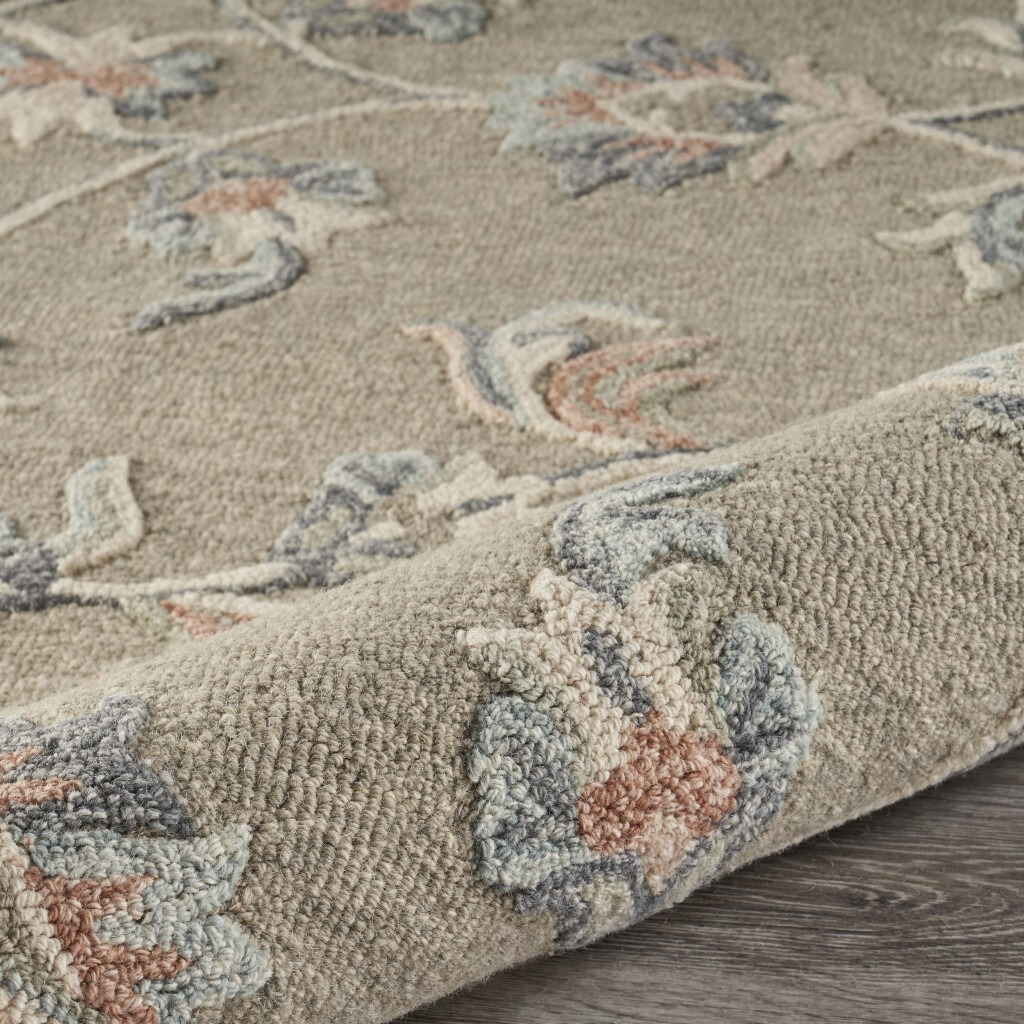 7 Round Sage And Cream Filigree Area Rug