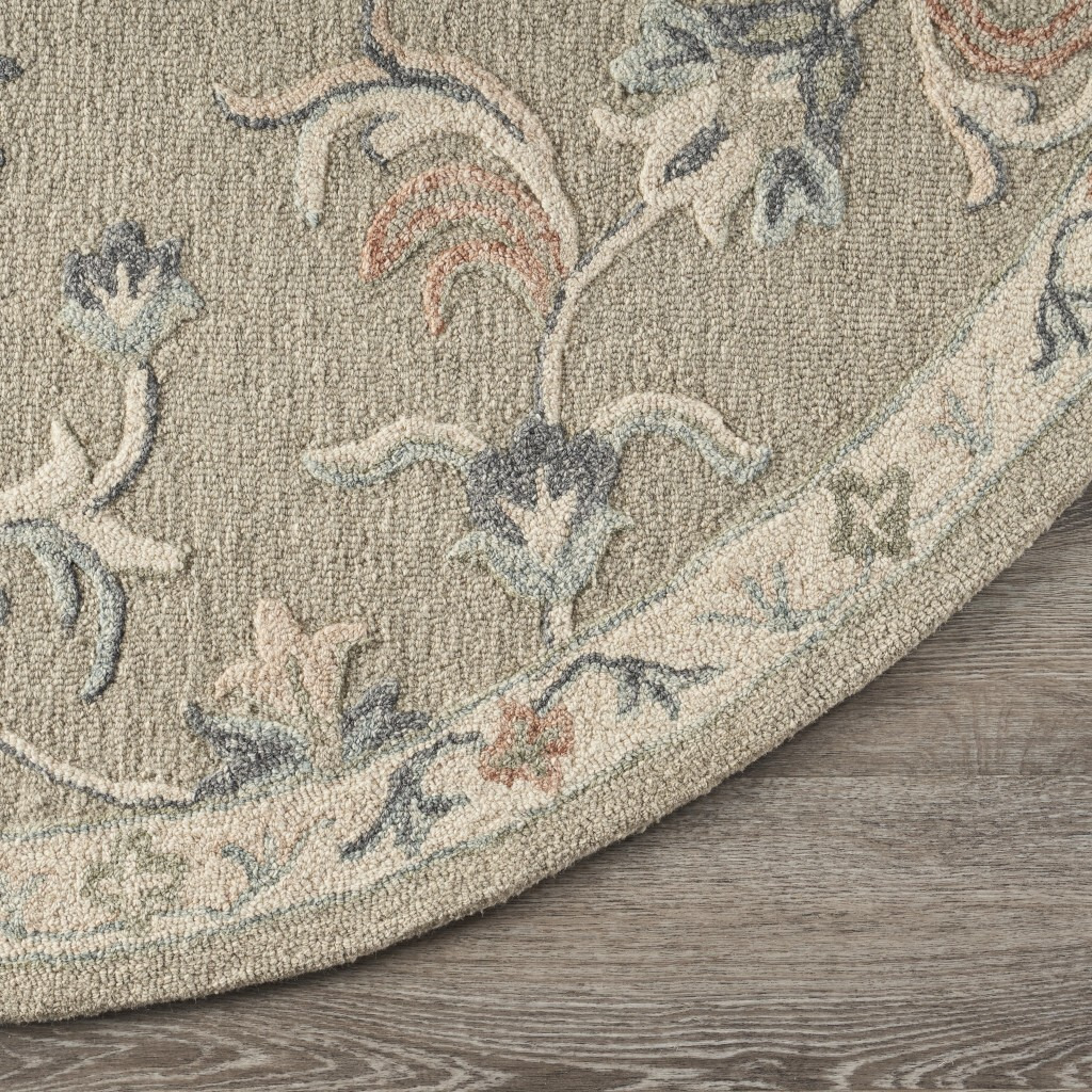 7 Round Sage And Cream Filigree Area Rug