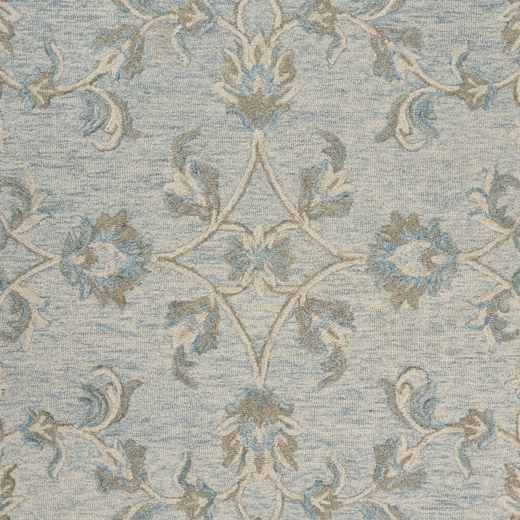 5 Round Blue And Cream Filigree Area Rug