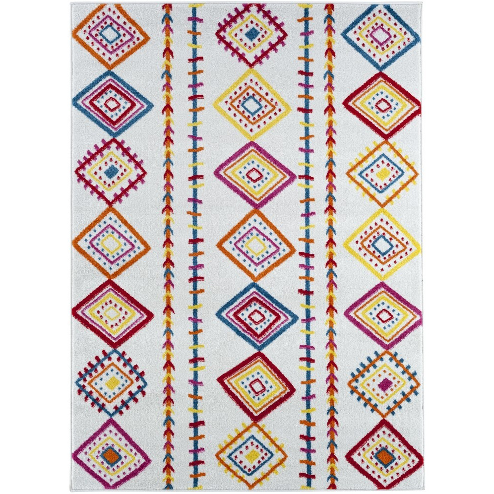 5 X 7 Red And White Diamonds Array Area Rug
