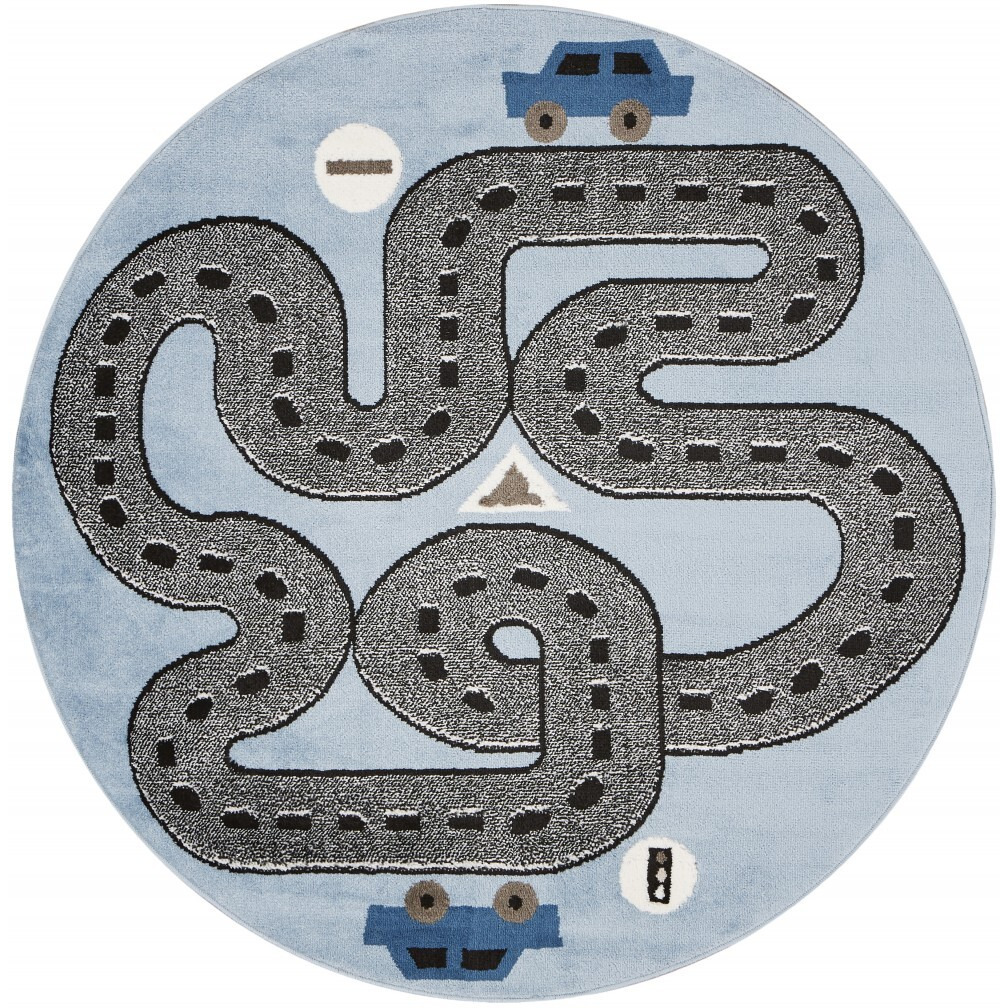 5 Round Blue Imaginative Racetrack Area Rug