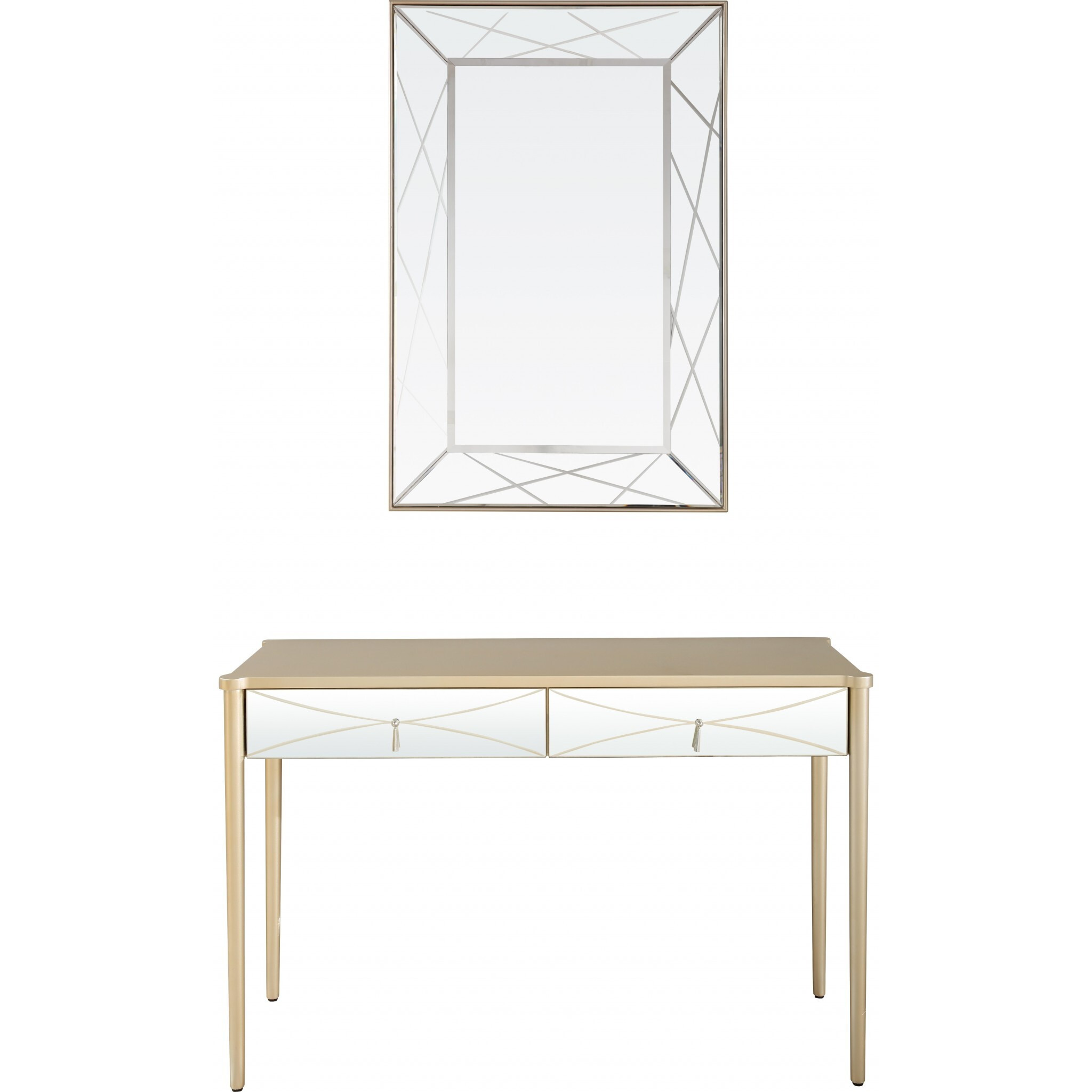Champagne Finish Mirror And Console Table