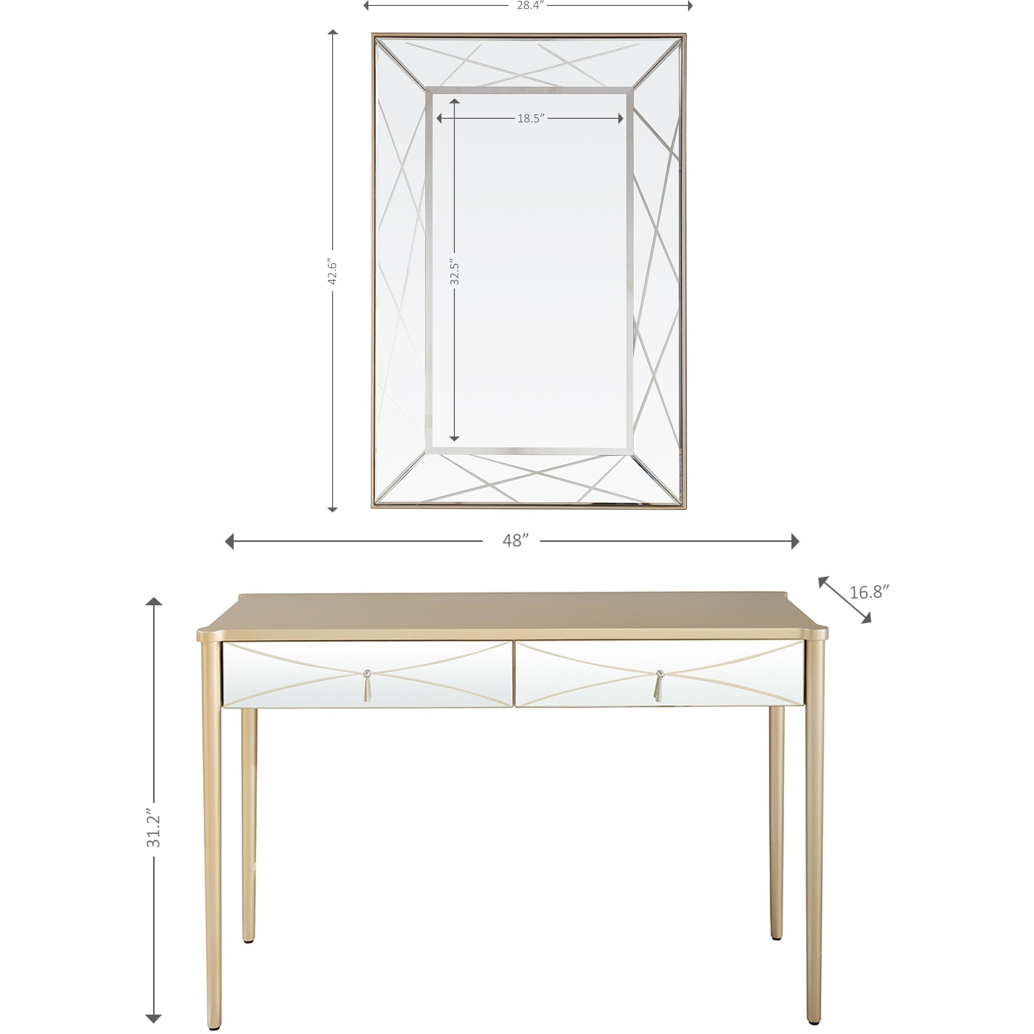 Champagne Finish Mirror And Console Table