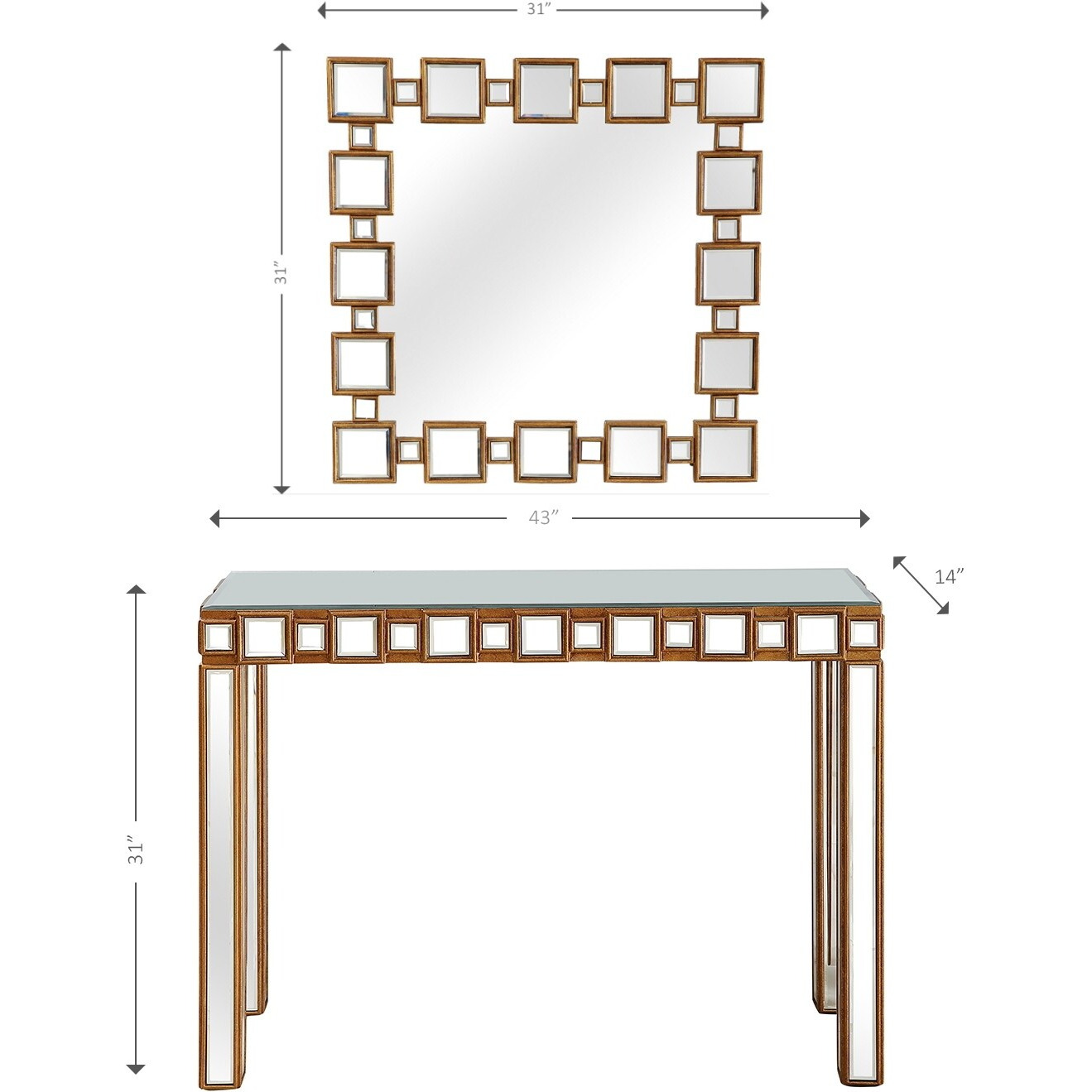 Square Reflective Mirror And Console Table