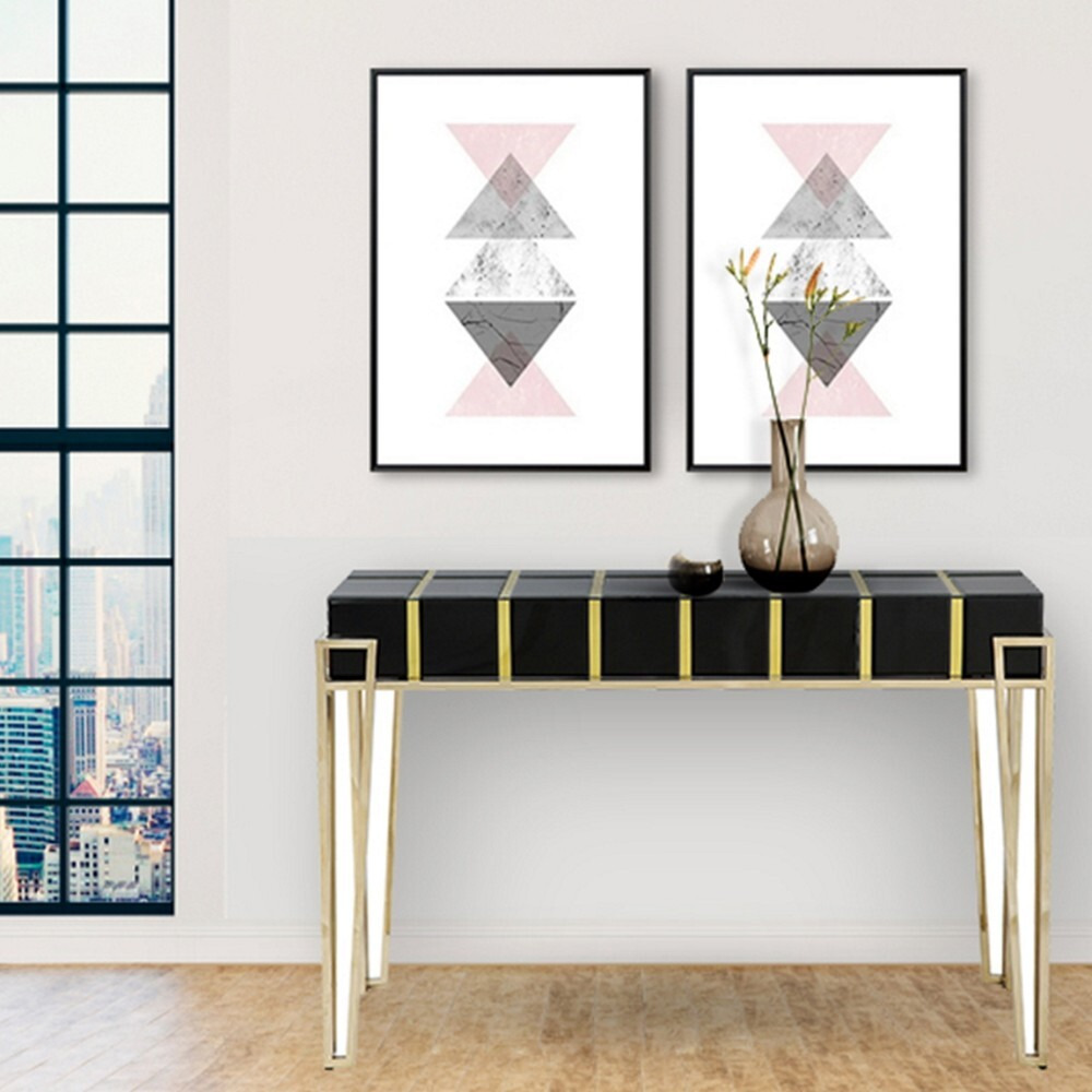 Gold And Black Sqaured Console Table