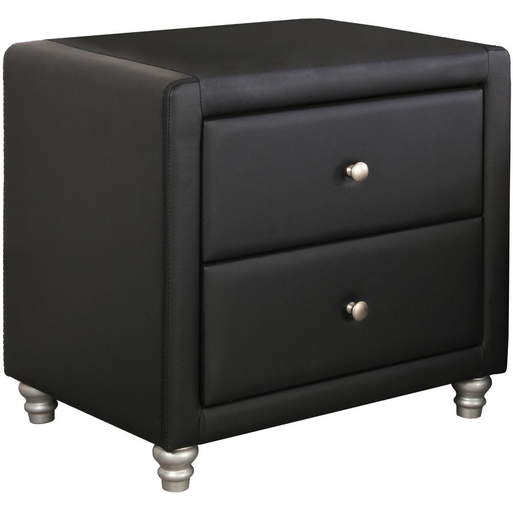 Black Upholstered 2 Drawer Nightstand