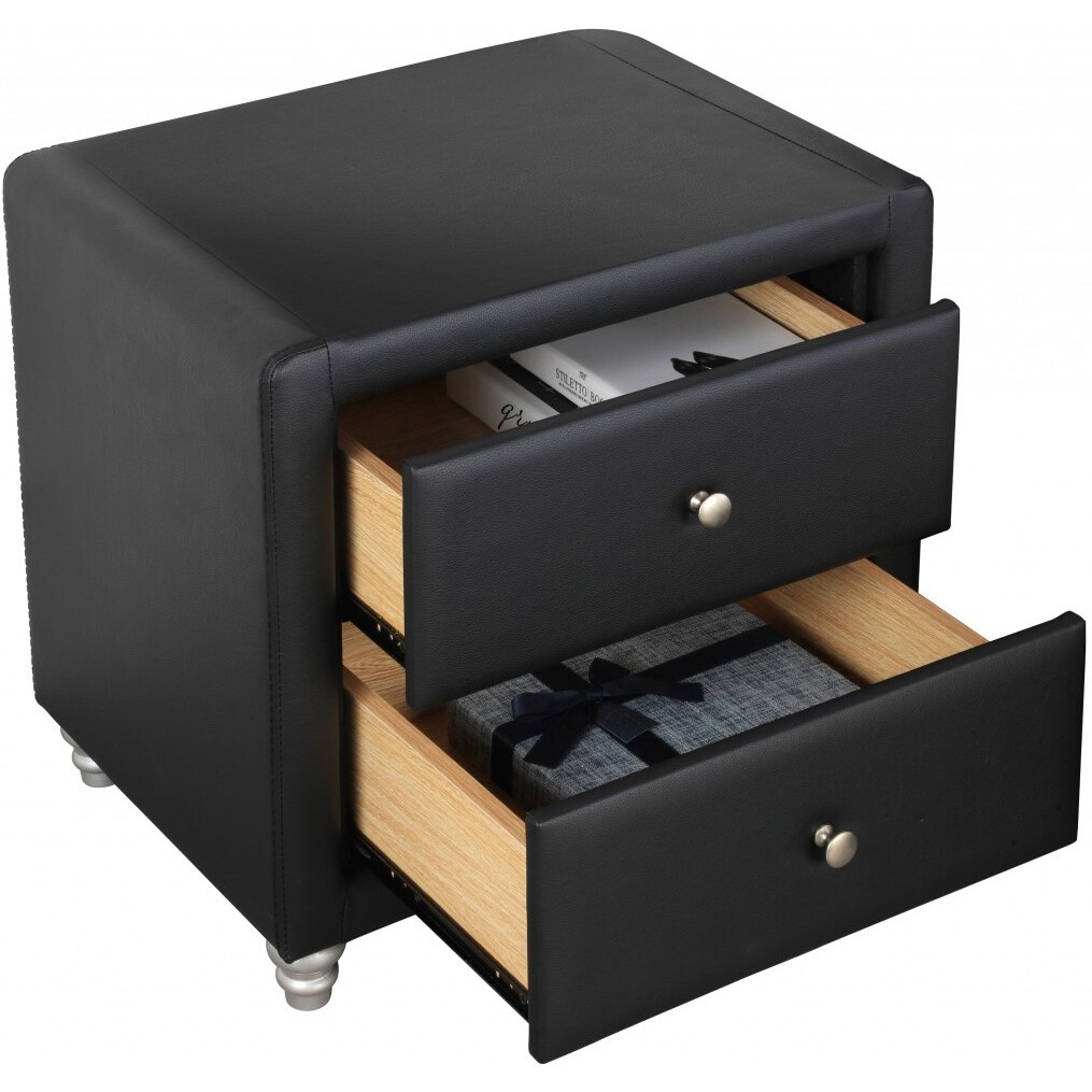 Black Upholstered 2 Drawer Nightstand