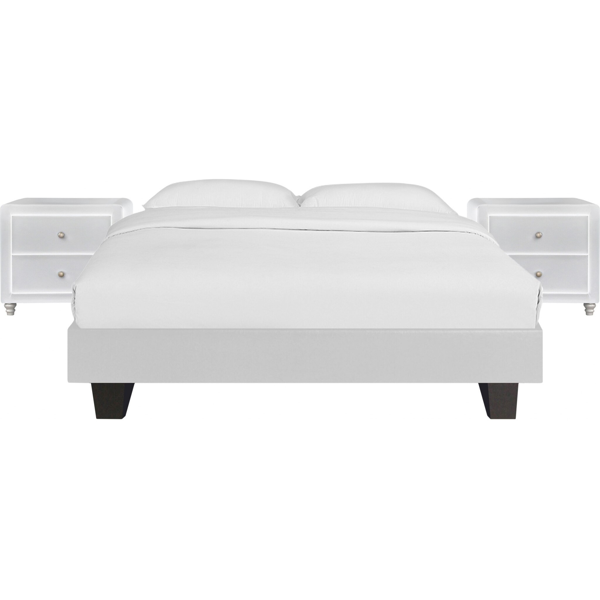 White Platform King Bed With Two Nightstands