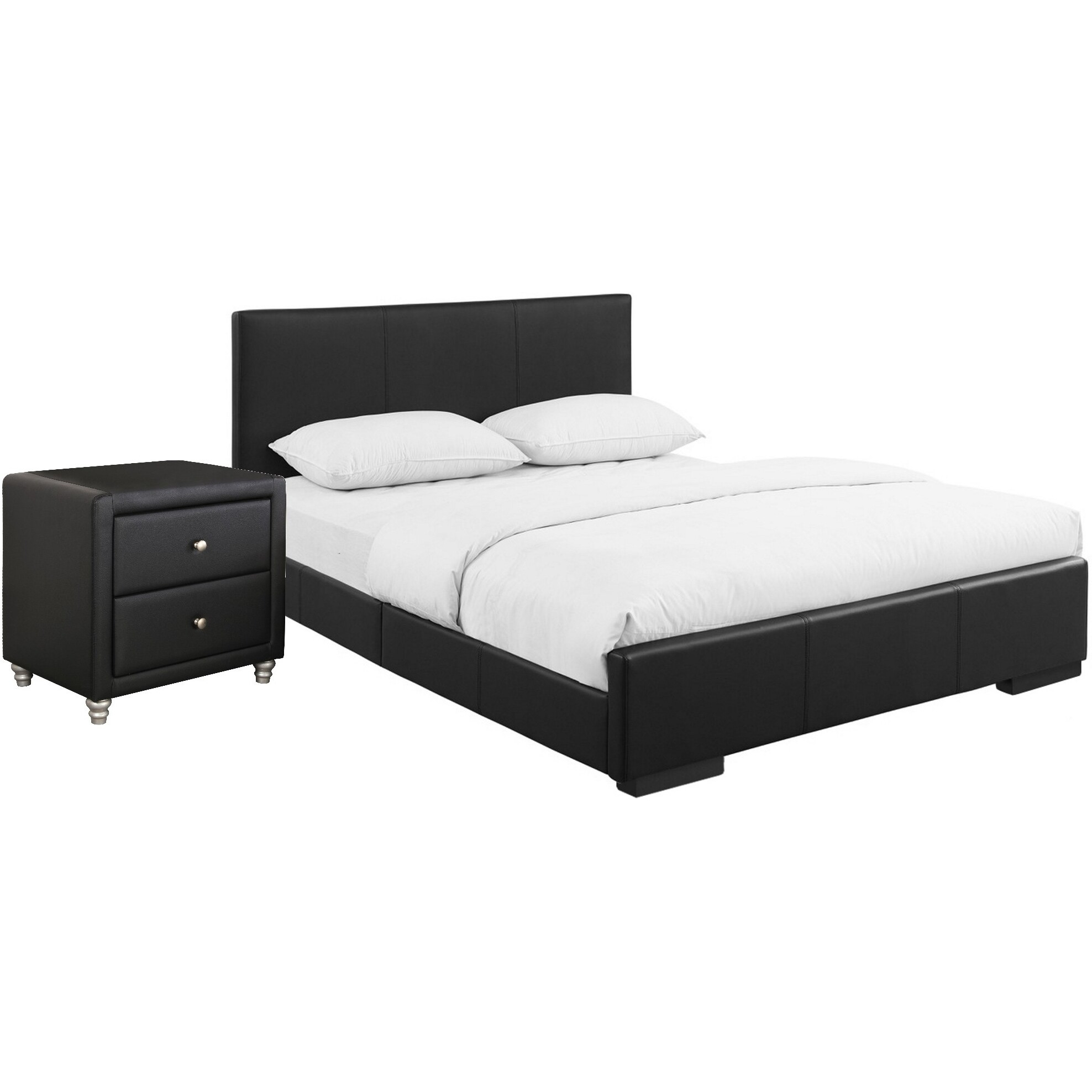 Black Upholstered King Platform Bed With Nightstand