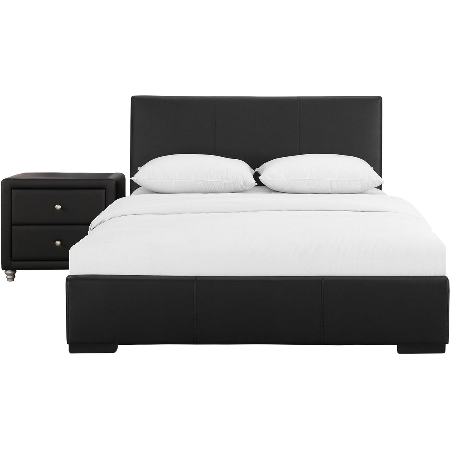 Black Upholstered King Platform Bed With Nightstand