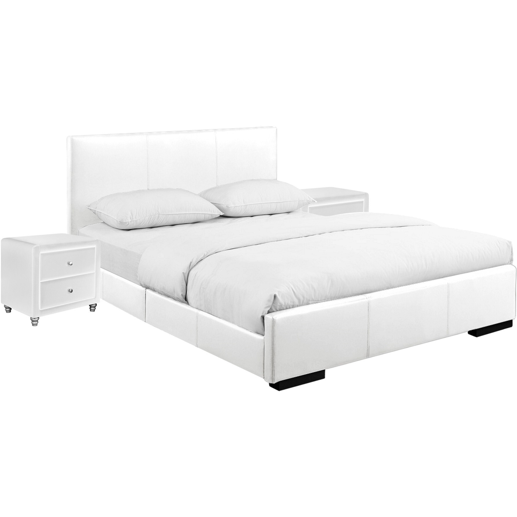 Solid Manufactured Wood White Standard Bed Upholstered With Headboard