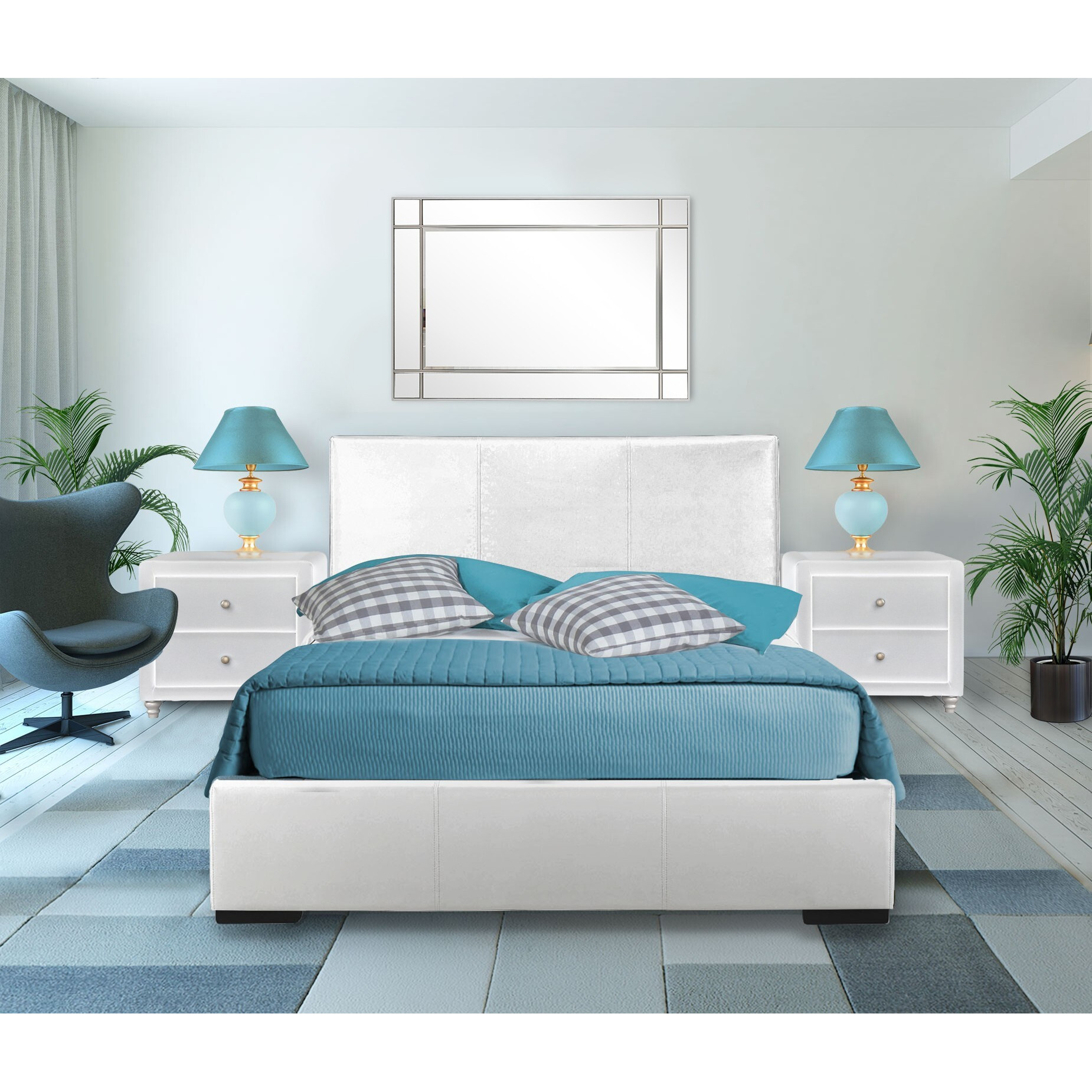 Solid Manufactured Wood White Standard Bed Upholstered With Headboard