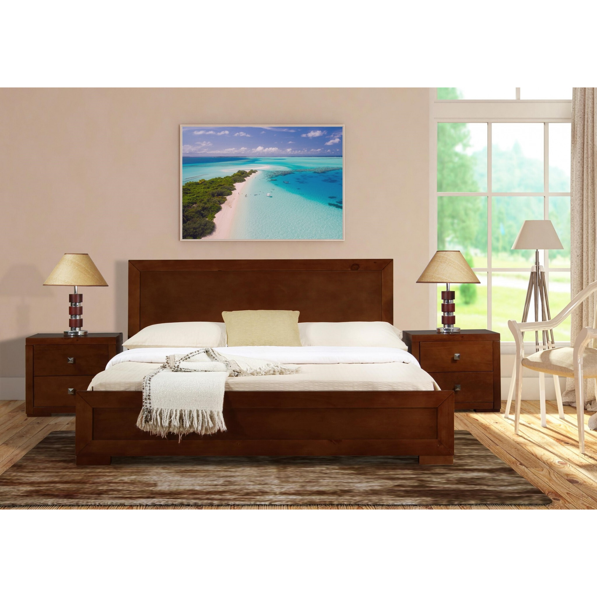 Walnut Wood Queen Platform Bed
