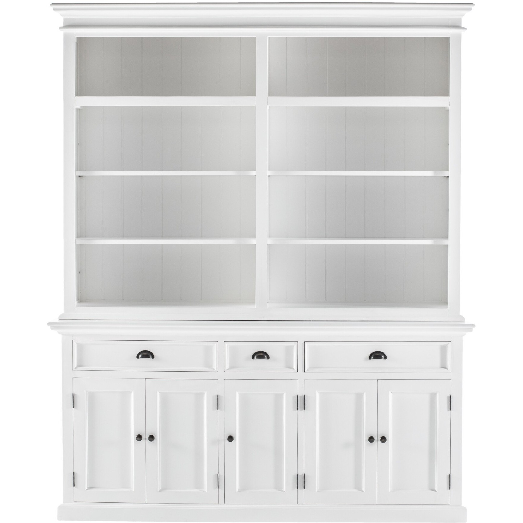 Classic White Hutch Bookcase With 5 Doors And 3 Drawers