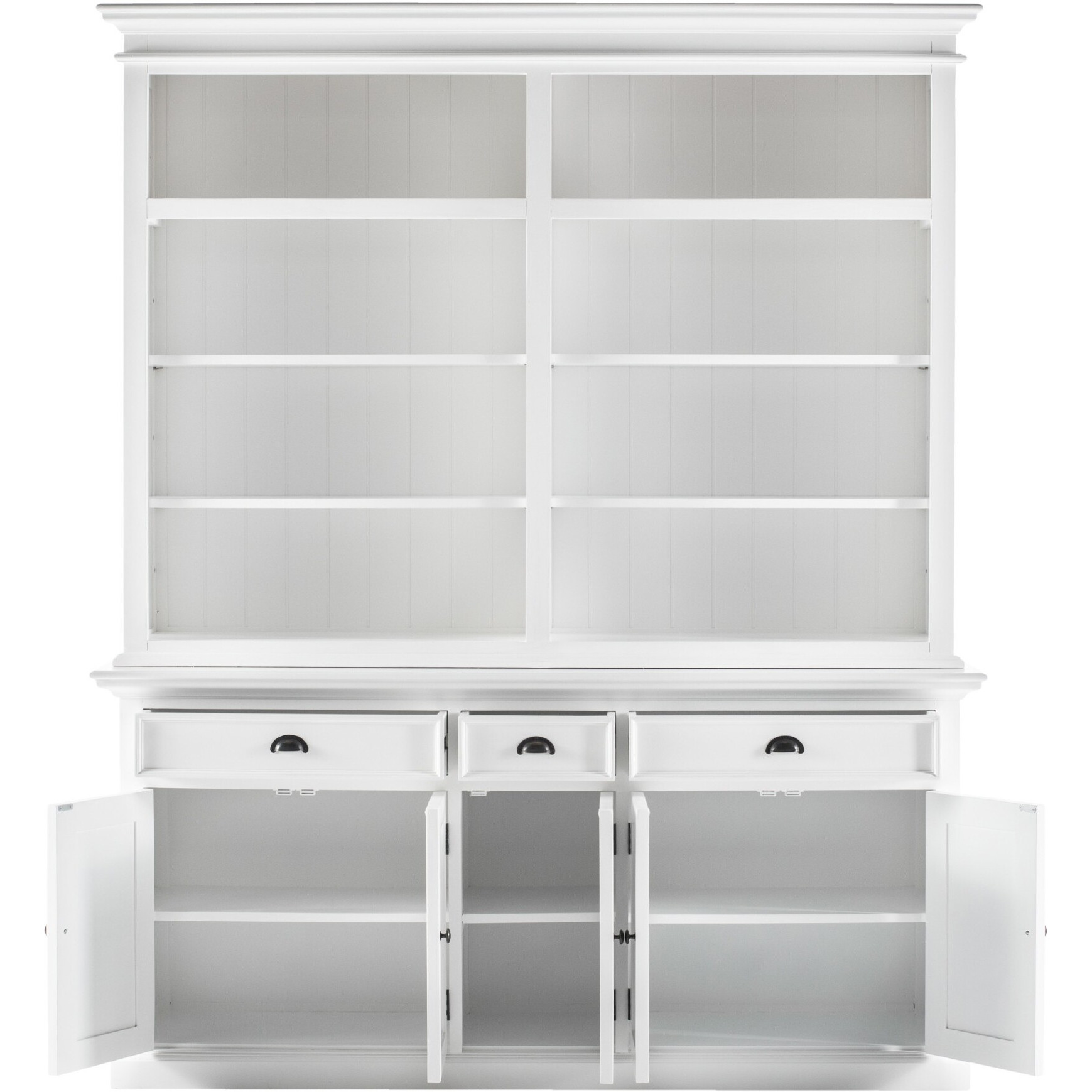 Classic White Hutch Bookcase With 5 Doors And 3 Drawers