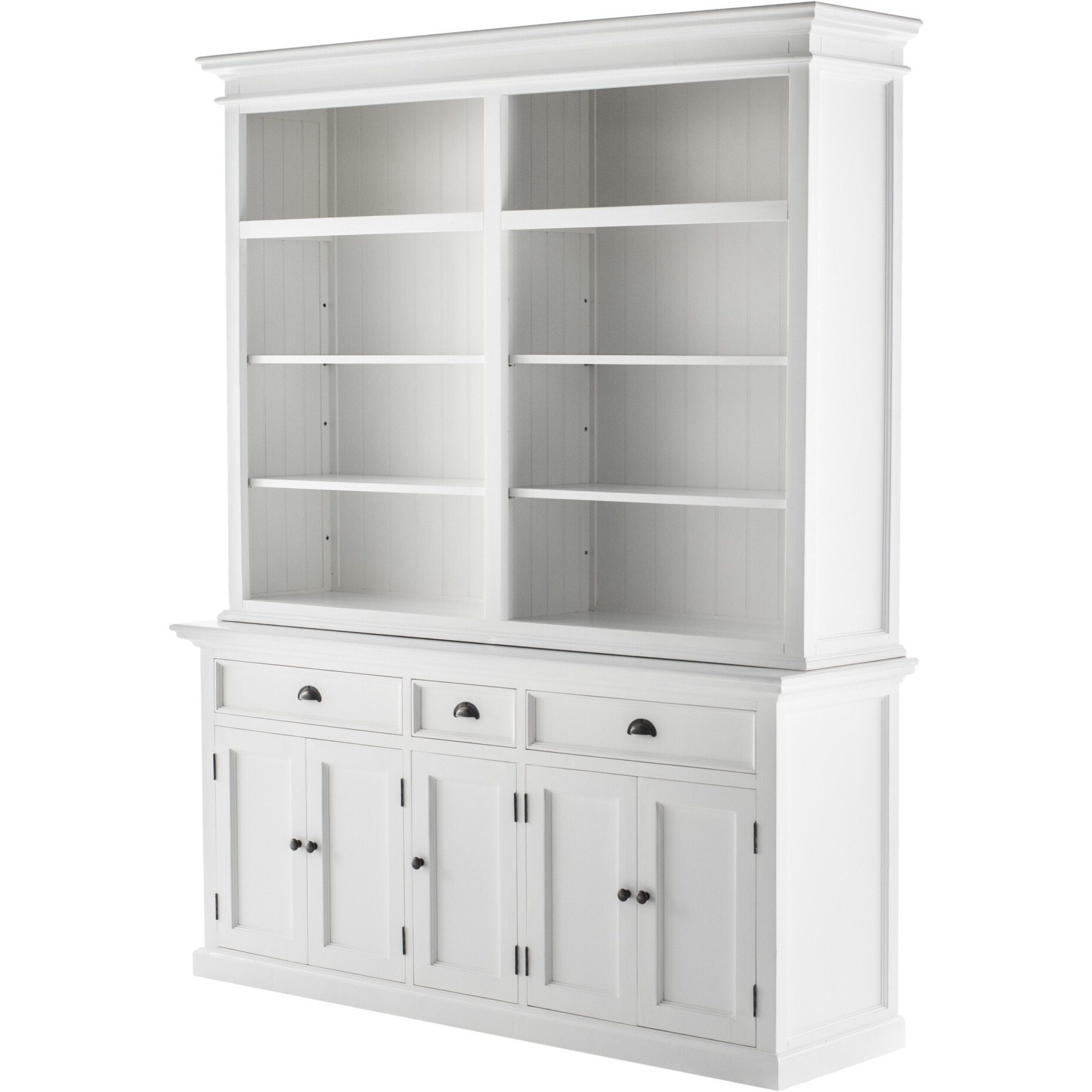 Classic White Hutch Bookcase With 5 Doors And 3 Drawers