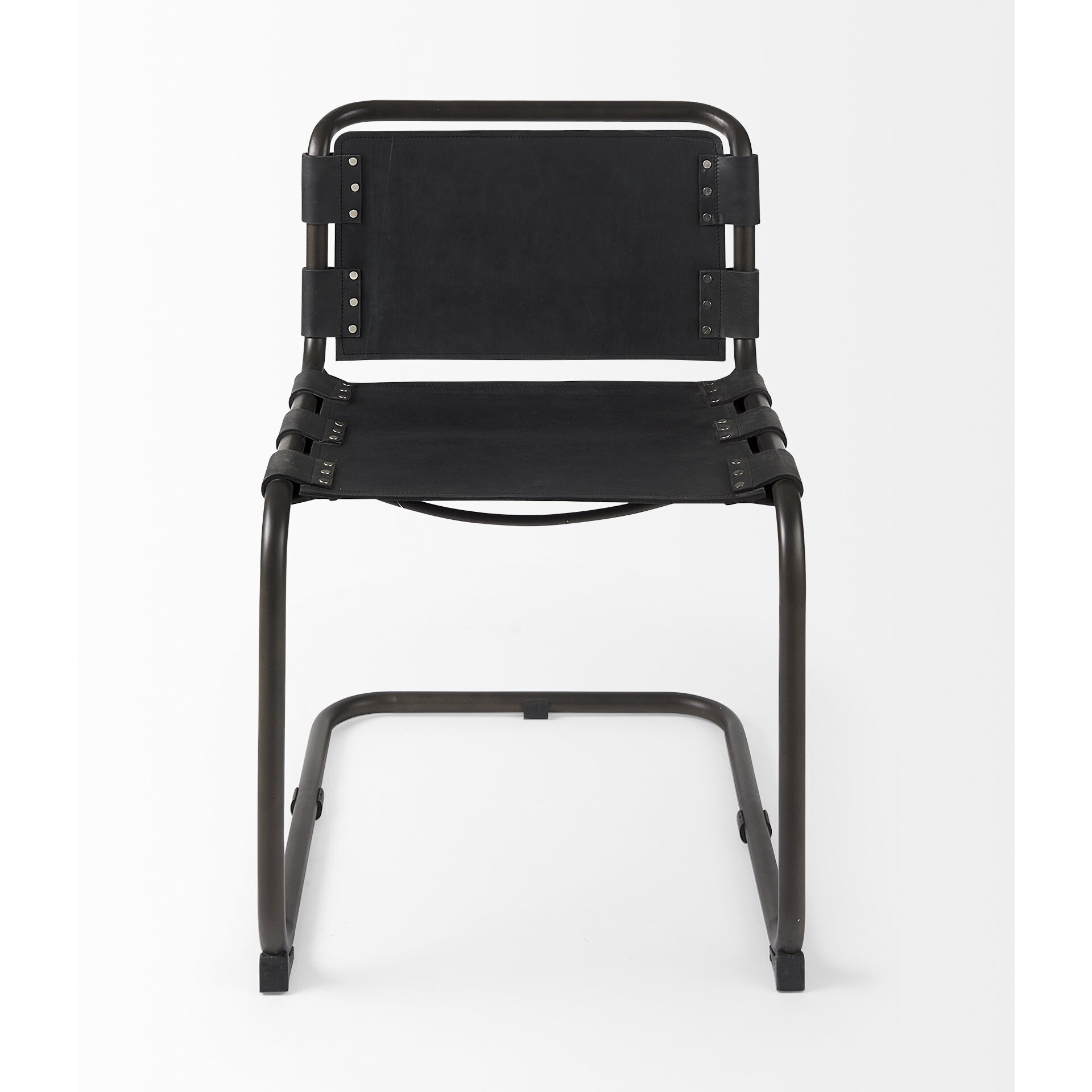Set Of 2 Black Leather Dining Or Side Chairs
